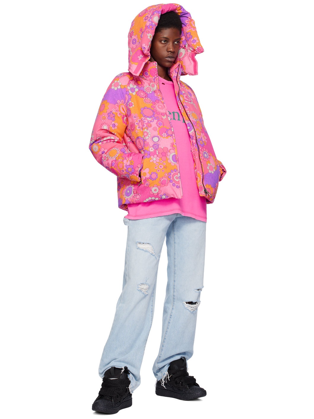 ERL floral-print hooded padded jacket - Pink