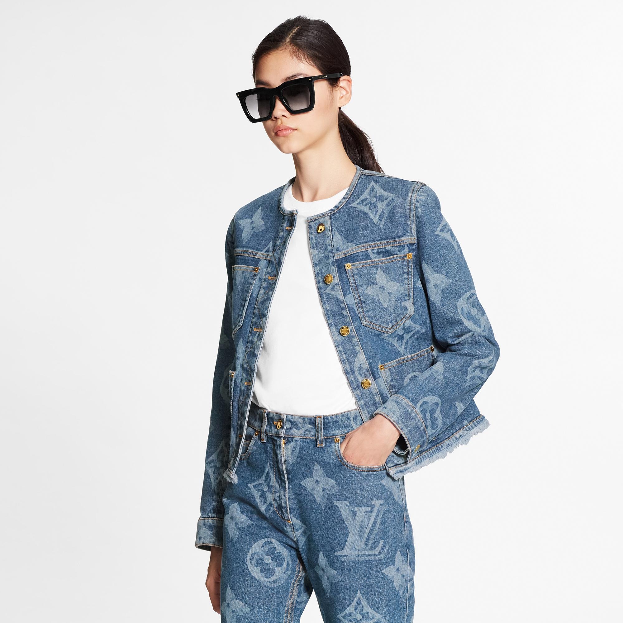 Blurry Giant Monogram Collarless Denim Jacket  - 3