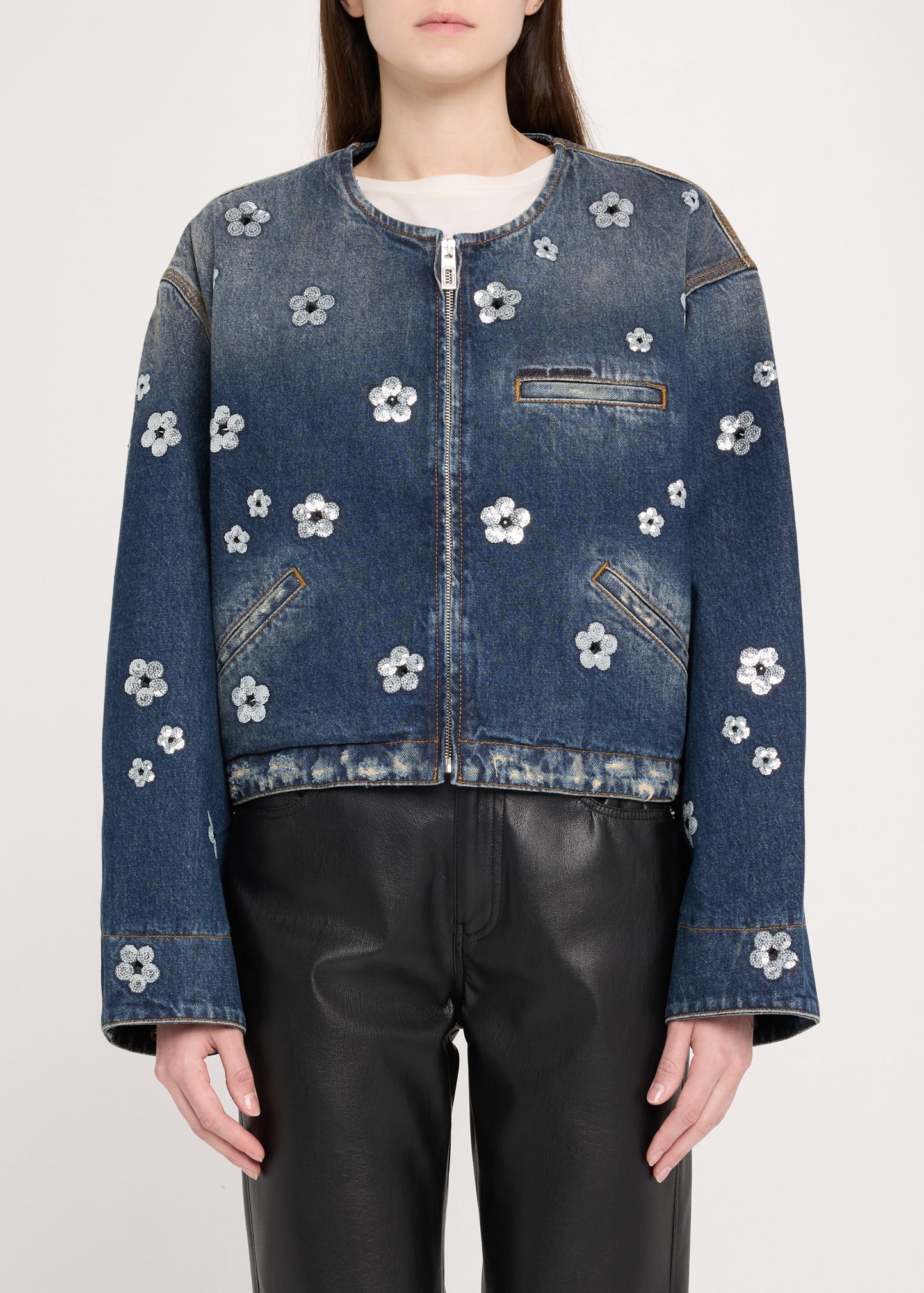 Daisy Sequined Denim Crop Jacket - 4