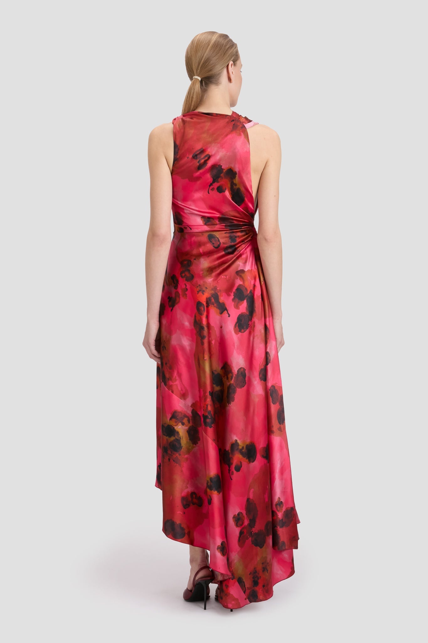 Sleeveless Draped Midi Dress In Raspberry Floral Print - 5