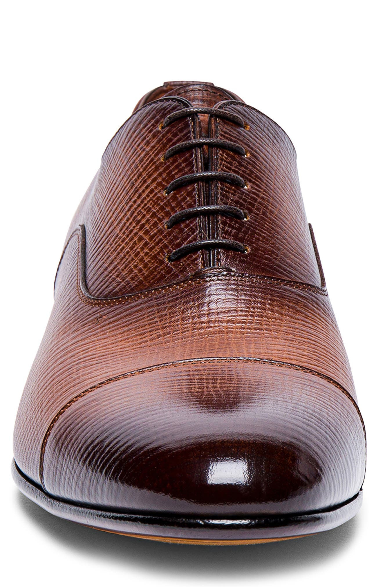 Santoni Darian Textured Cap Toe Oxford in Brown at Nordstrom - 4