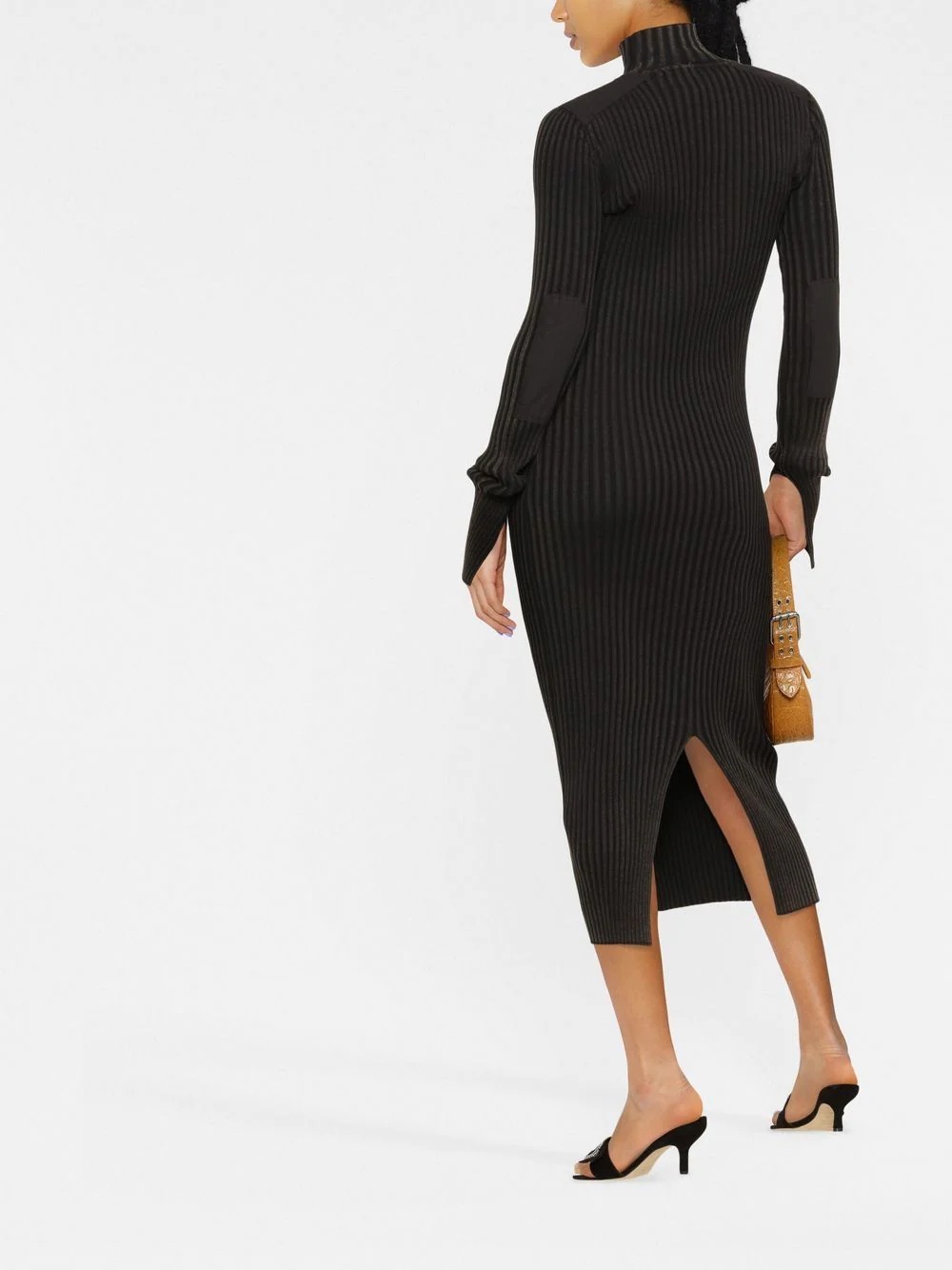 logo patch ribbed midi dress - 4