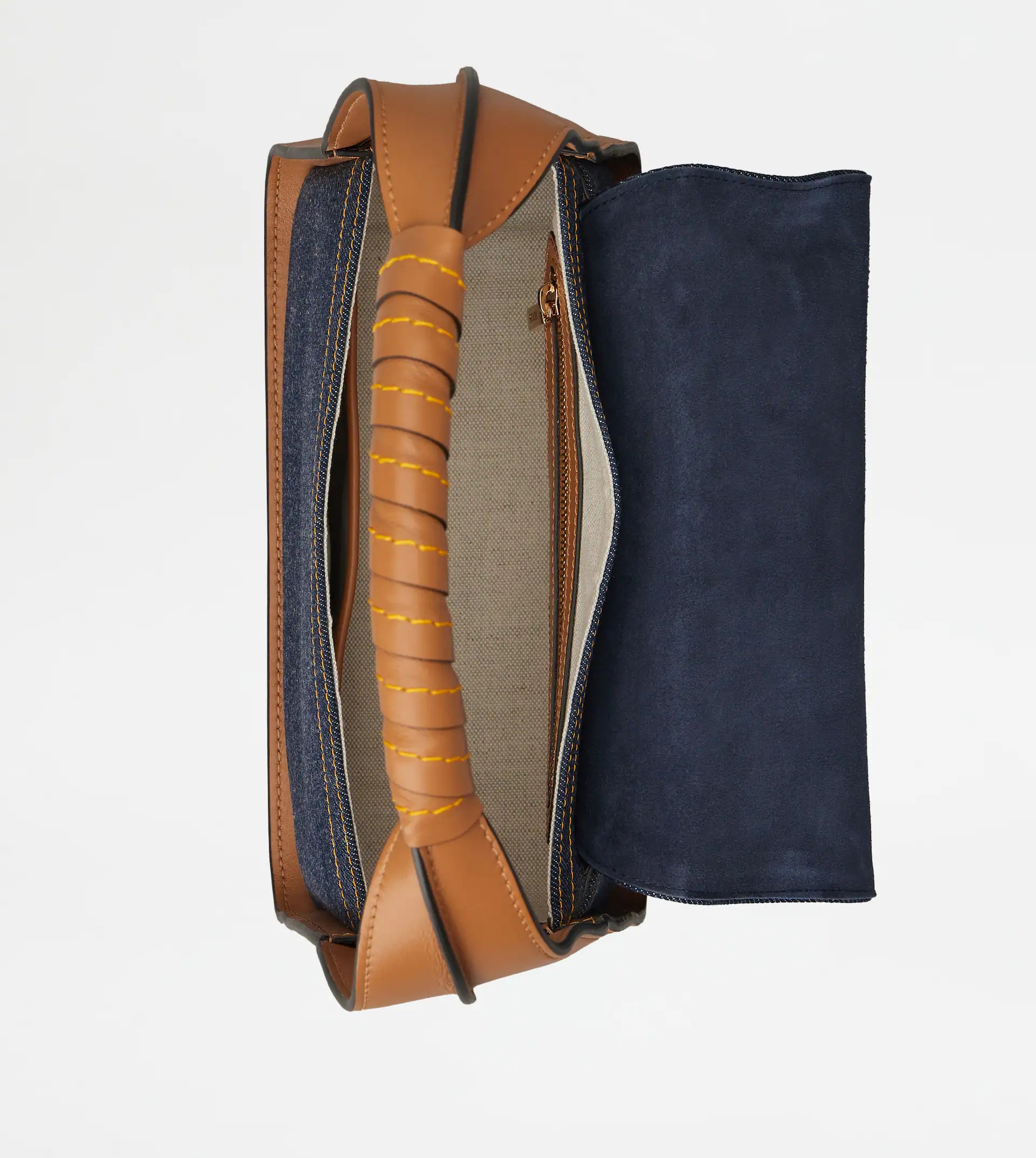 TIMELESS BAG IN LEATHER AND DENIM MINI - BROWN, BLUE - 3