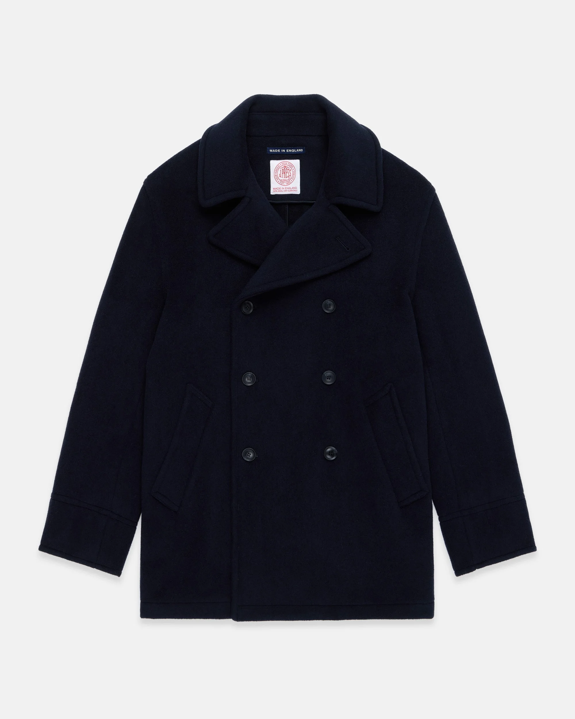MADE-IN-ENGLAND NAVY MELTON WOOL PEACOAT - 1