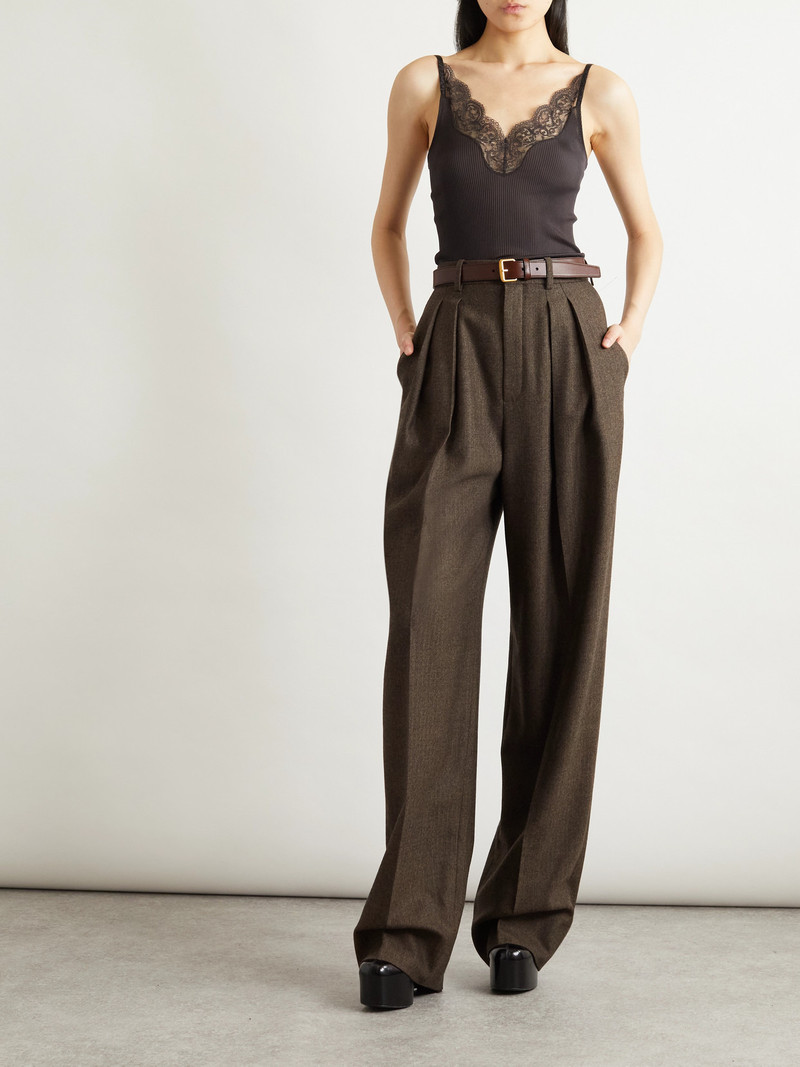 SAINT LAURENT Pleated Herringbone Wool Wide-leg Pants outlook