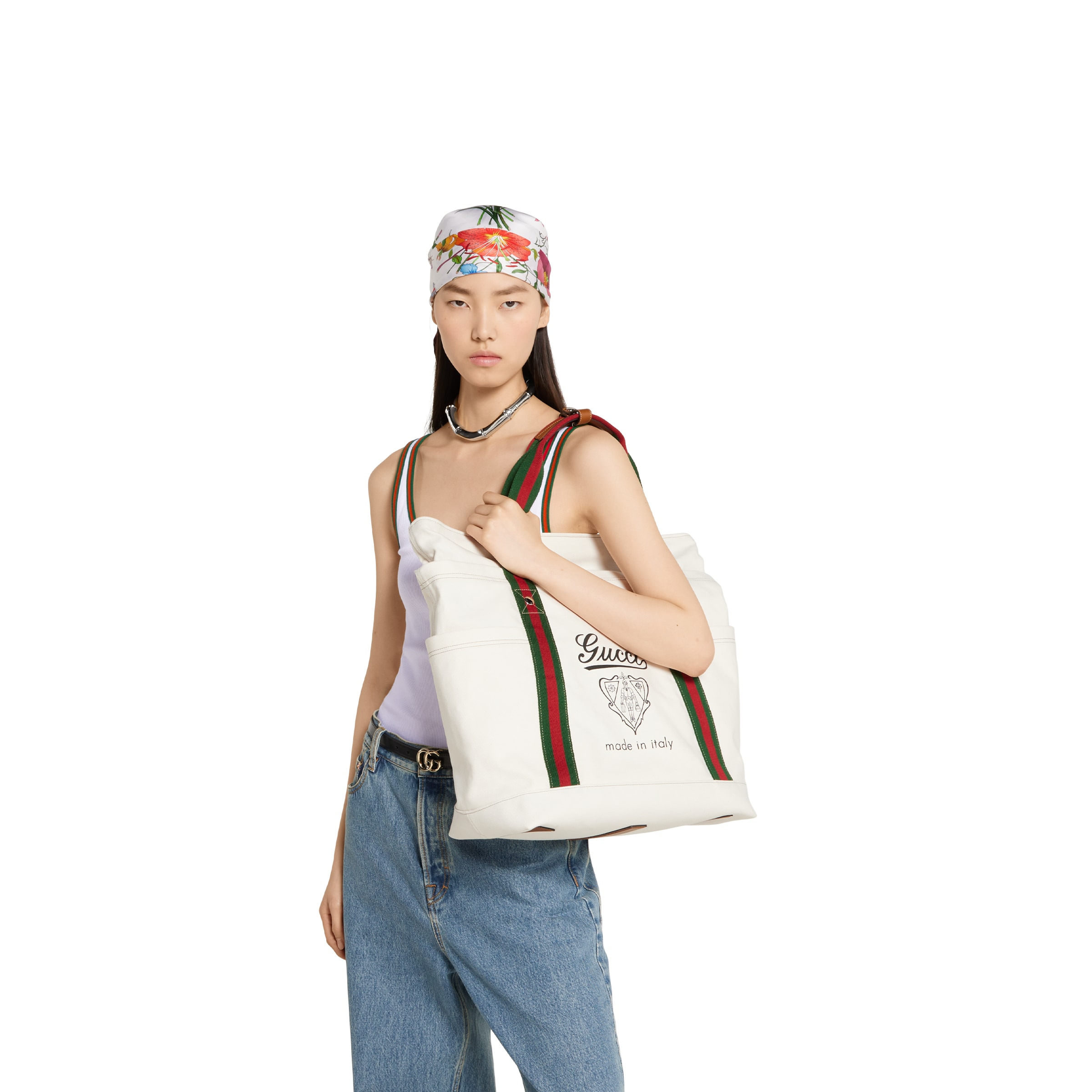 Medium printed canvas bag with Web - 5