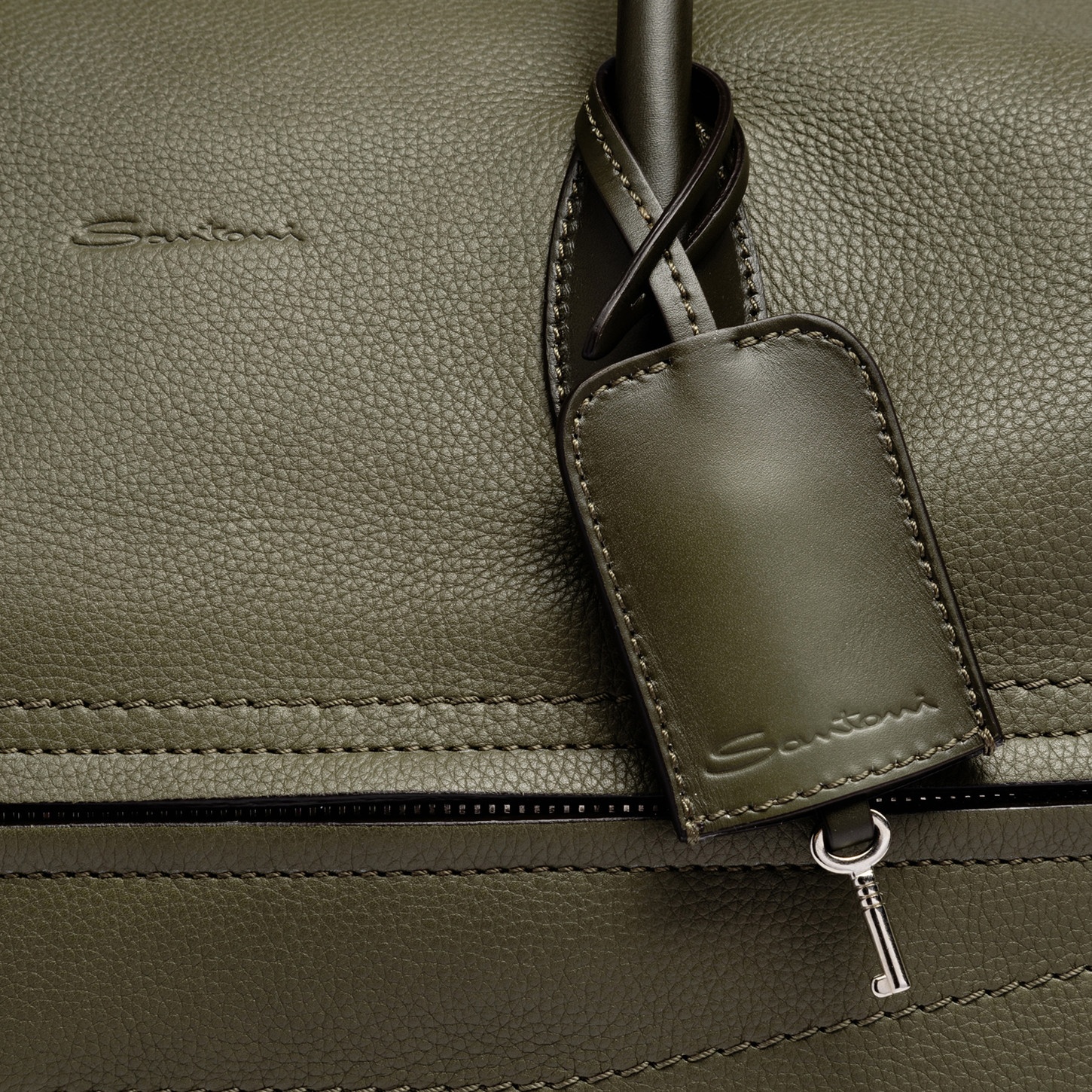 Green tumbled leather weekend bag - 4