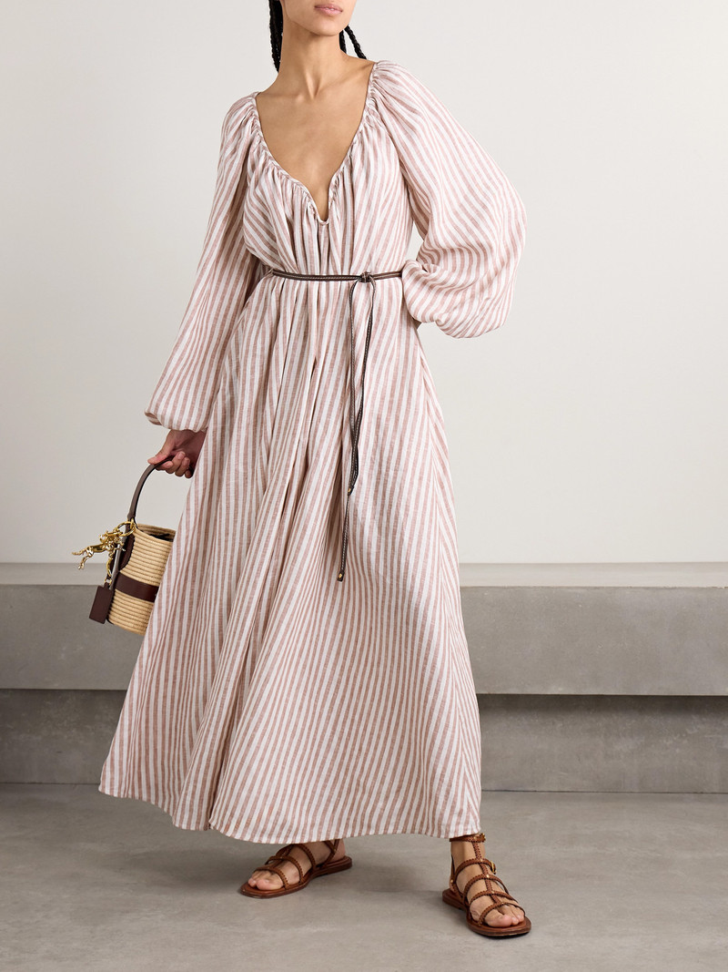 Zimmermann Cascadian Oversized Belted Striped Linen Maxi Dress outlook