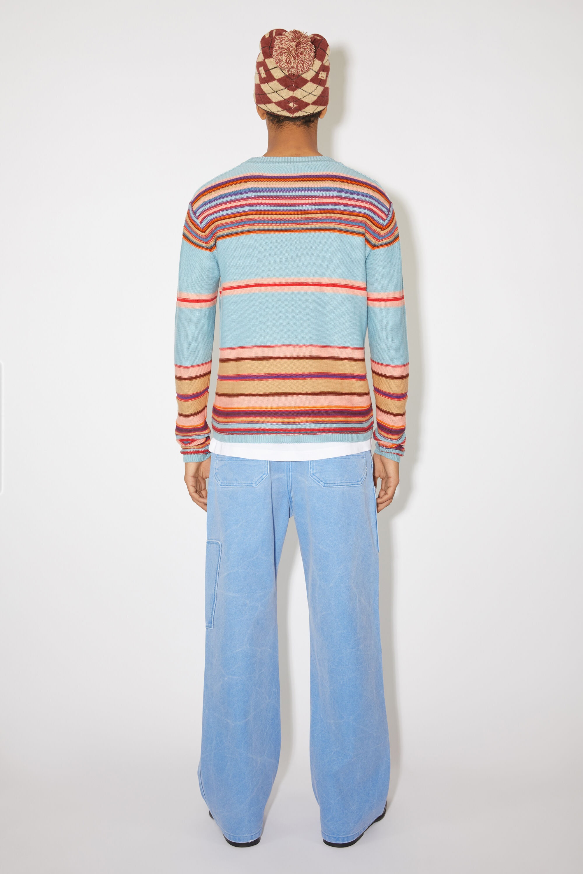 Crew neck knit jumper - Dusty blue/multi - 3