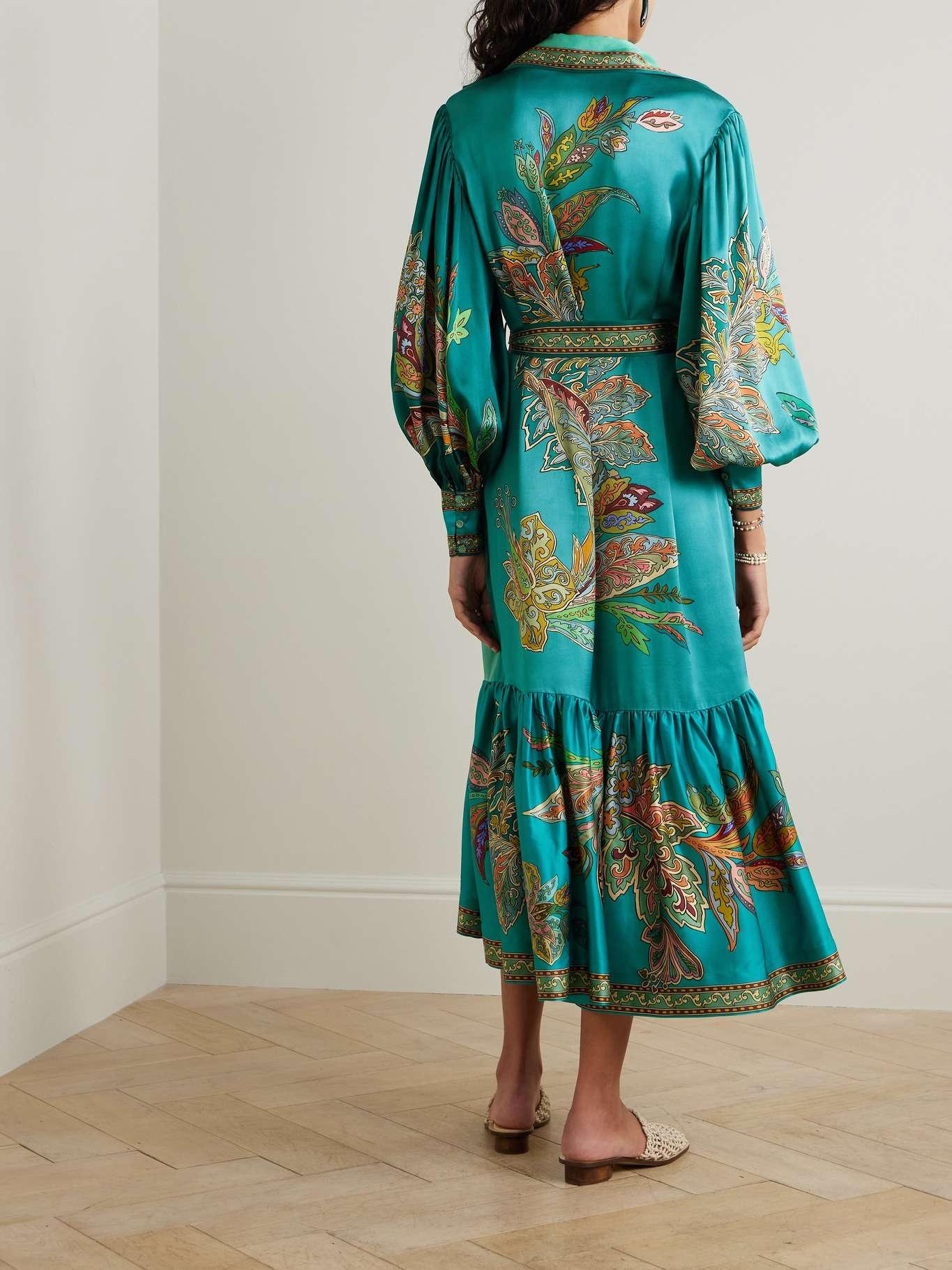 Franca belted tiered printed silk-satin maxi shirt dress - 3