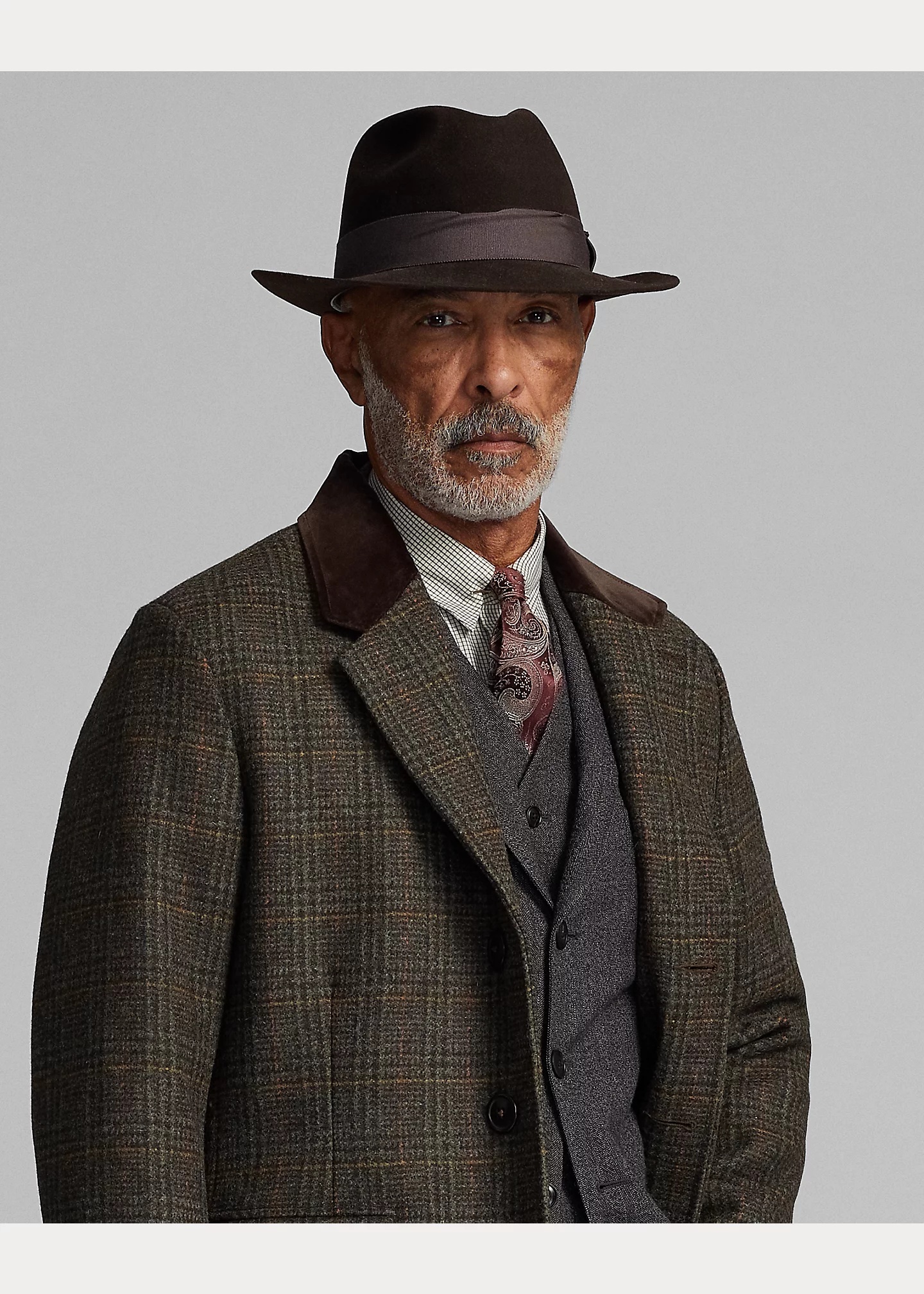 Velvet-Collar Plaid Shetland Wool Coat - 6