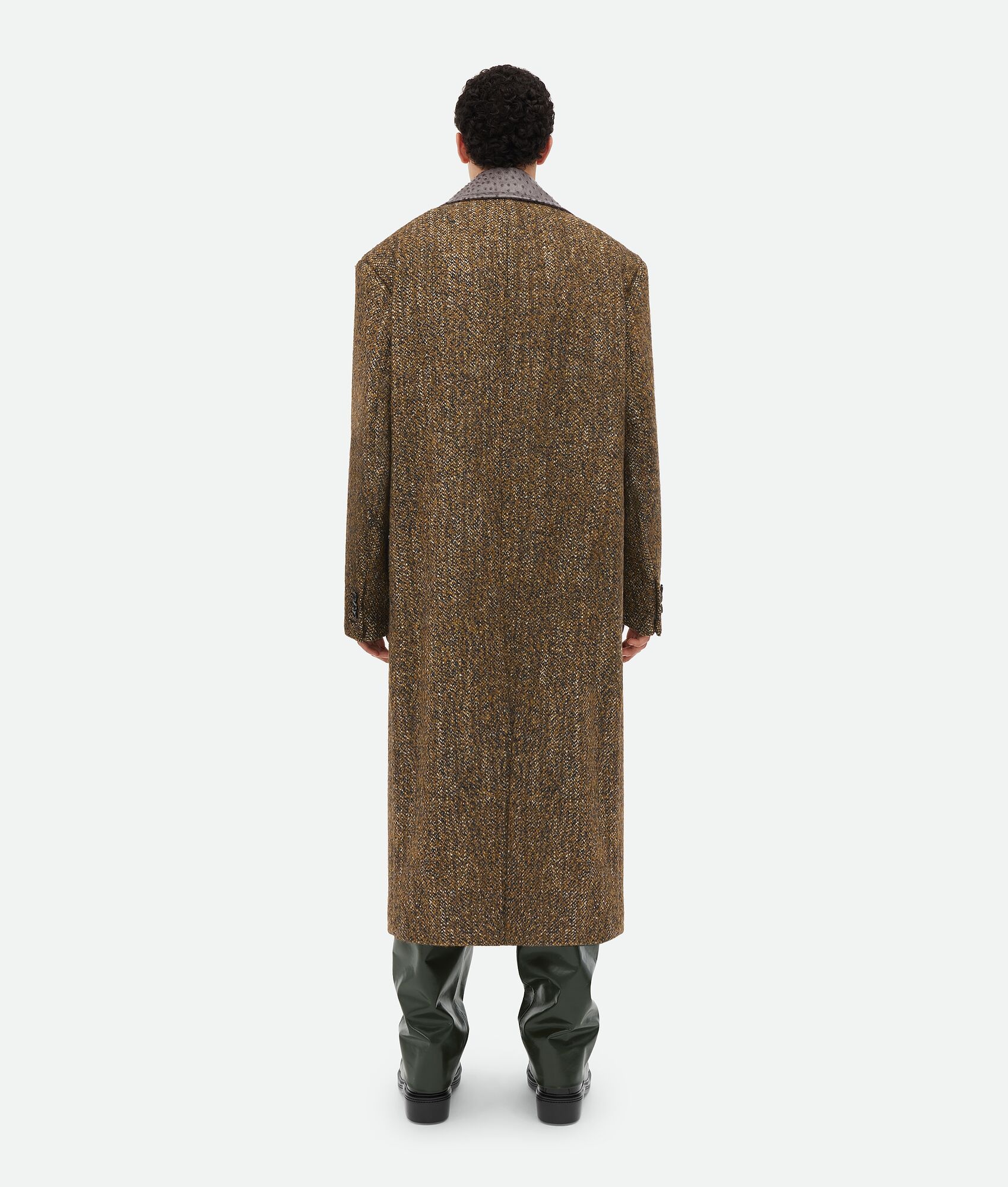 Textured Wool Speckled Coat With Leather Collar - 3