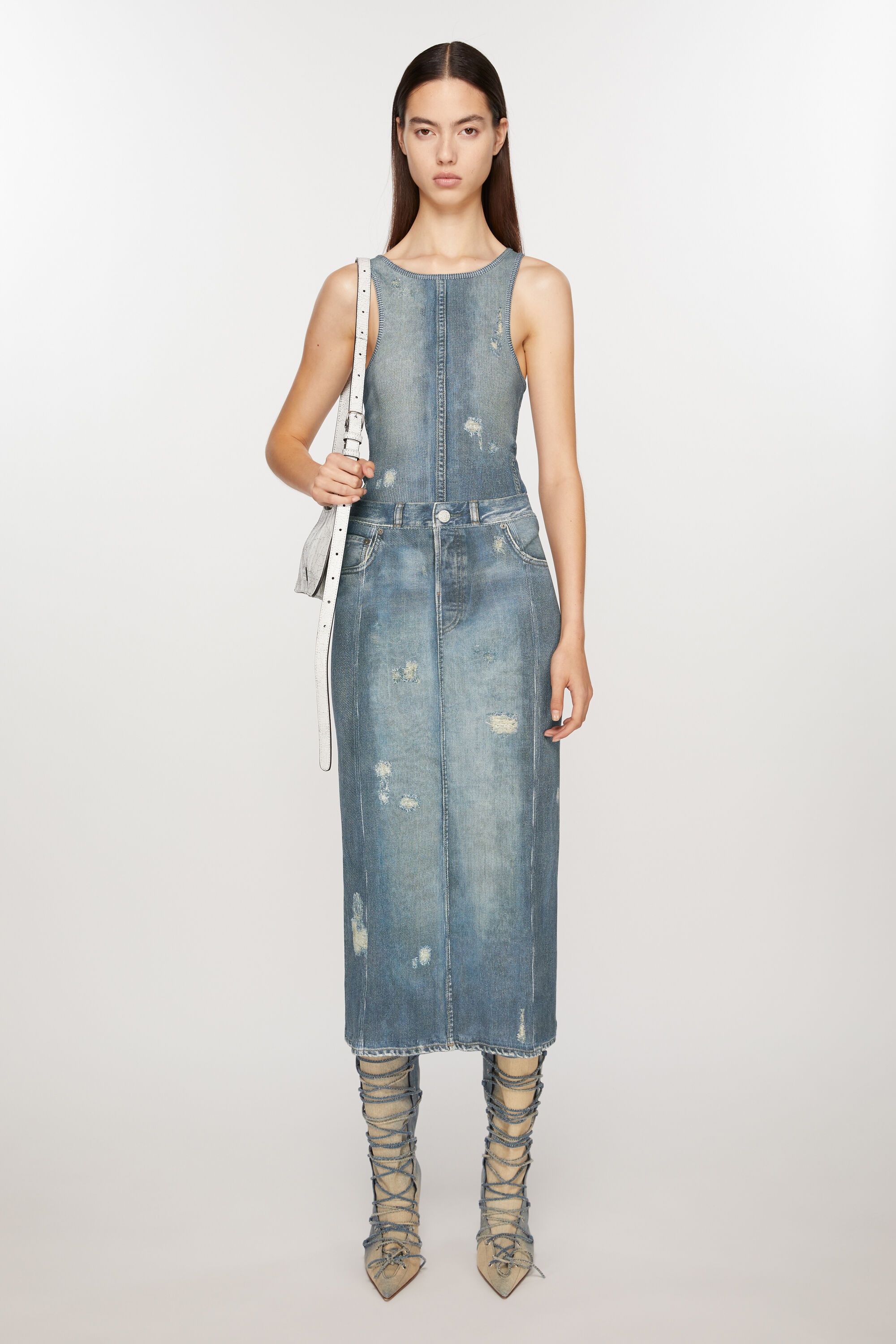 Rib cotton print skirt - Denim Blue - 2