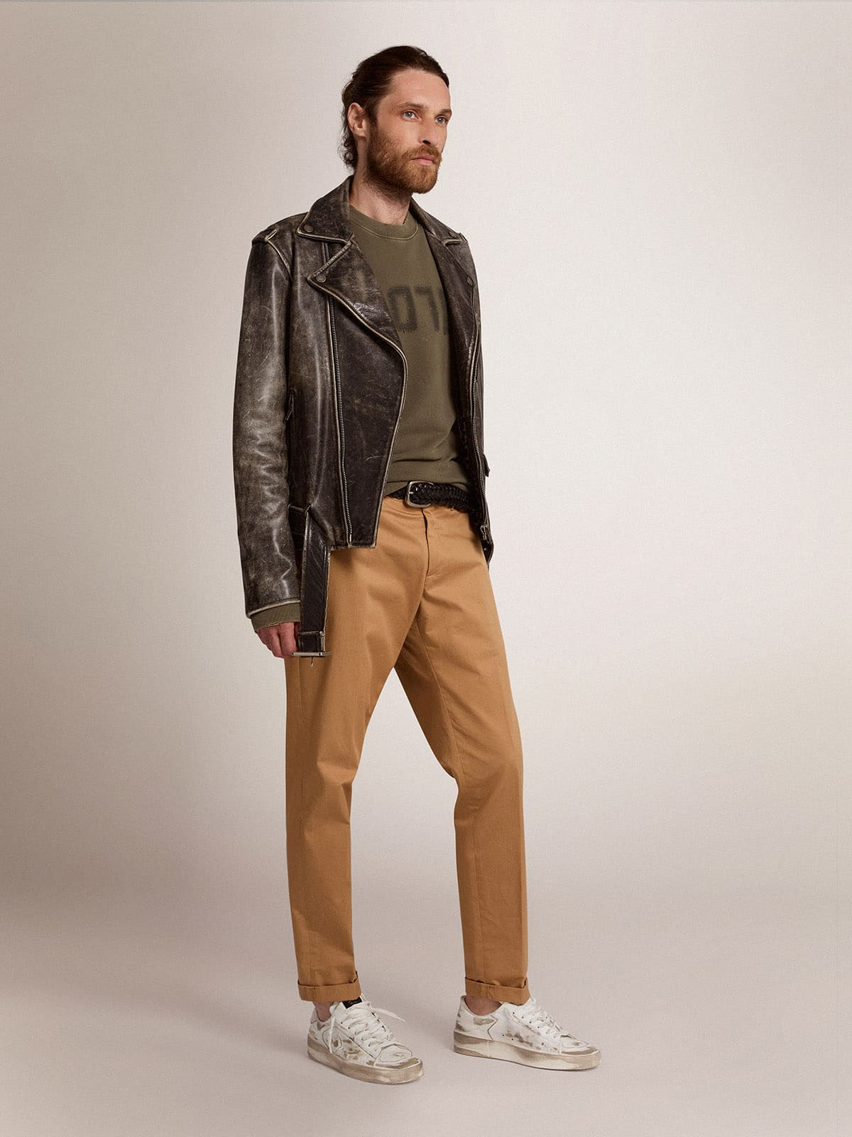 Men's biker jacket in distressed leather - 3