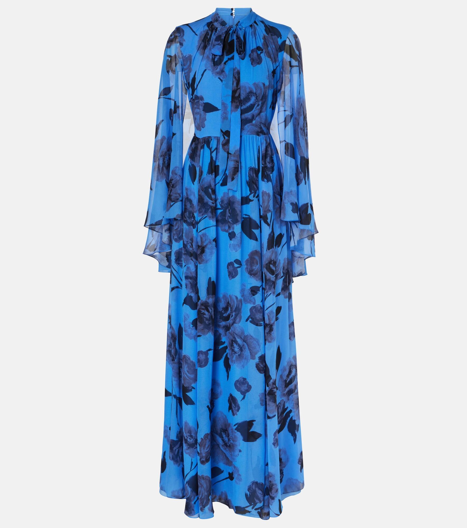 Tie-neck floral silk voile gown - 1