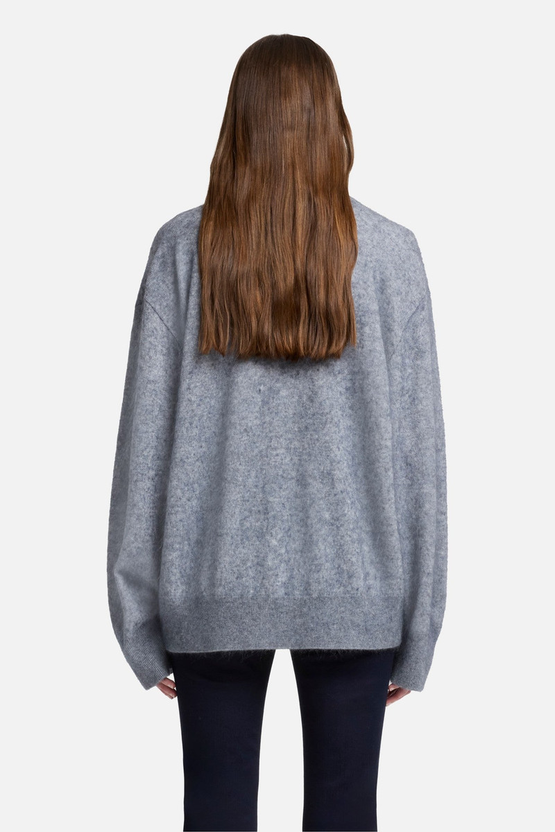 Cashmere Blend Fuzzy Polo Sweater in Grey 5