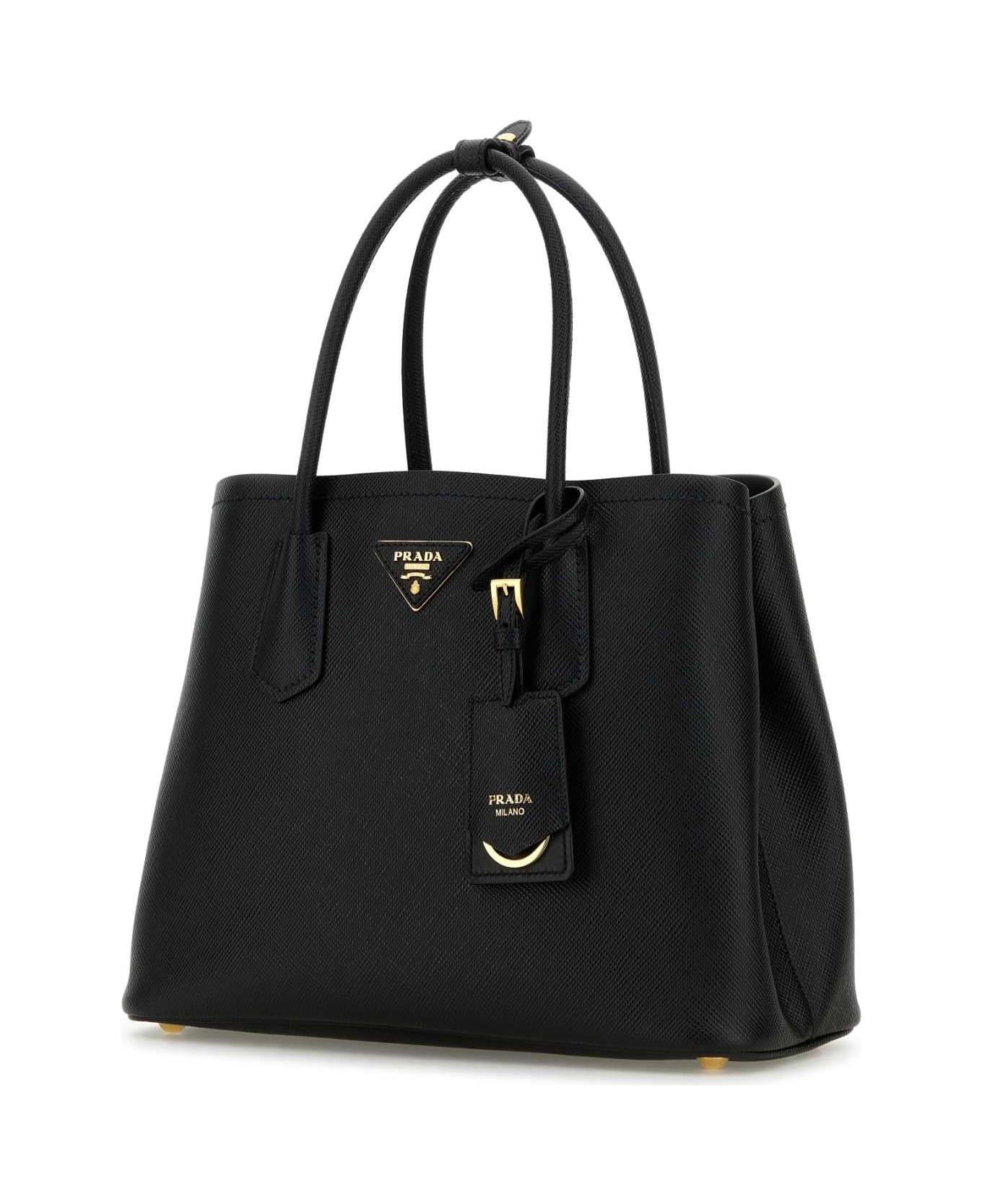 Black Leather Small Double Handbag - 2