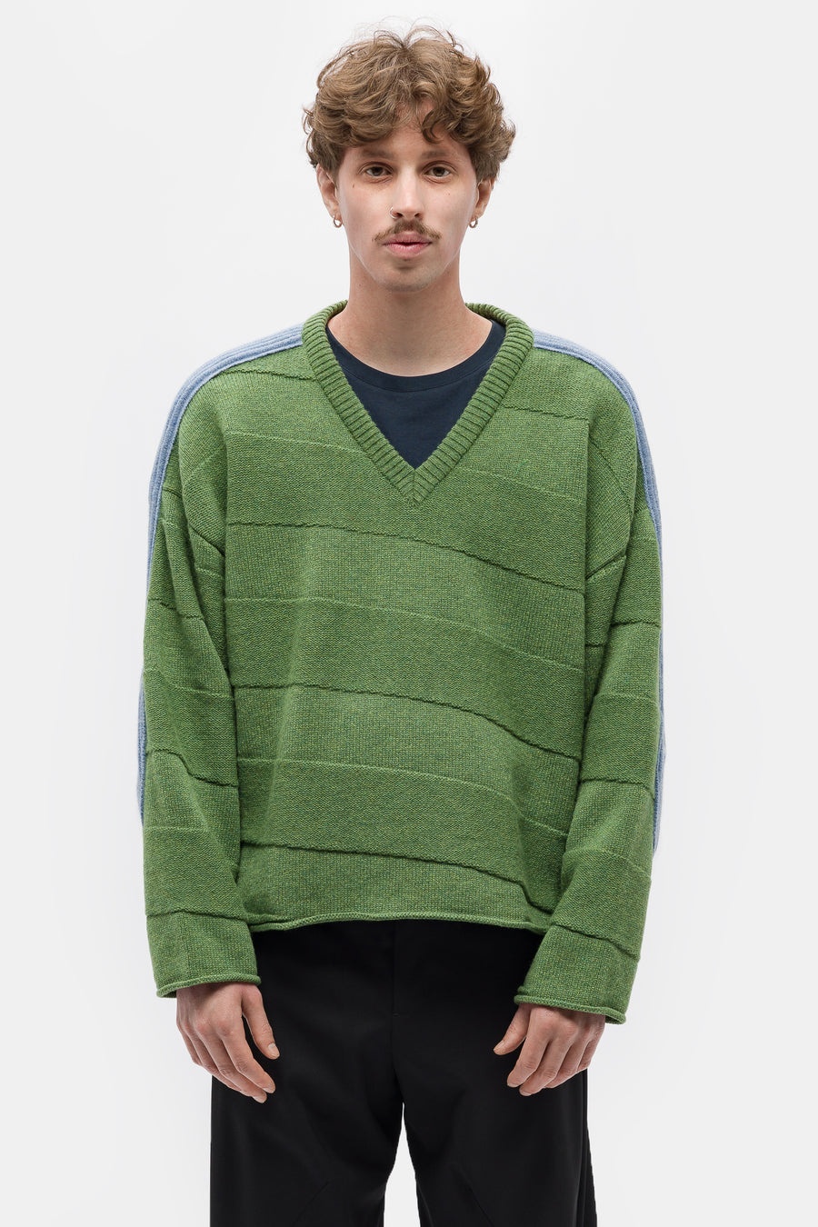 Kiko Kostadinov Delian V-Neck Jumper in Green | notreshop | REVERSIBLE