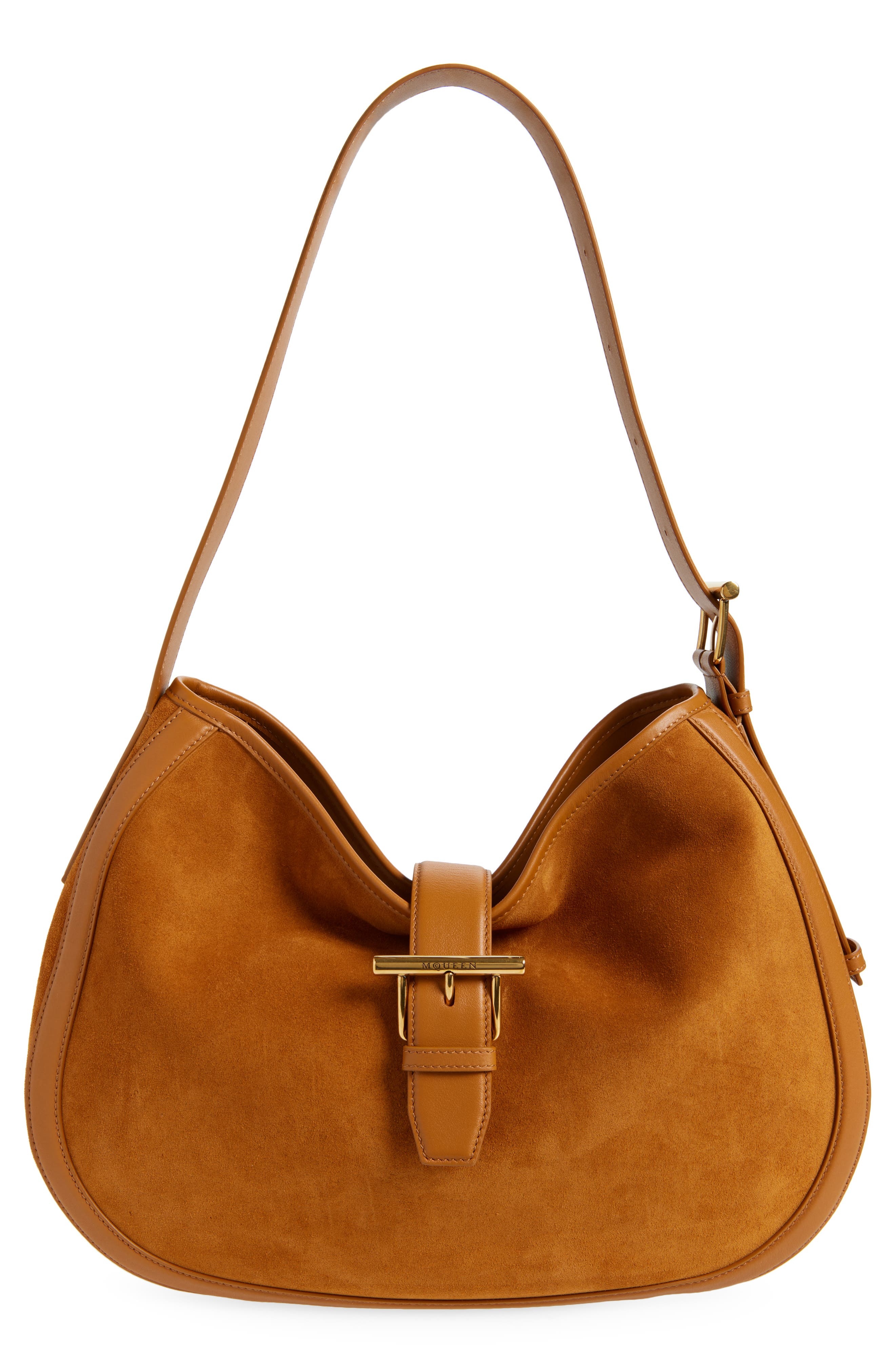 McQueen T-Bar Suede Shoulder Bag in Light Brown/Gold at Nordstrom - 1
