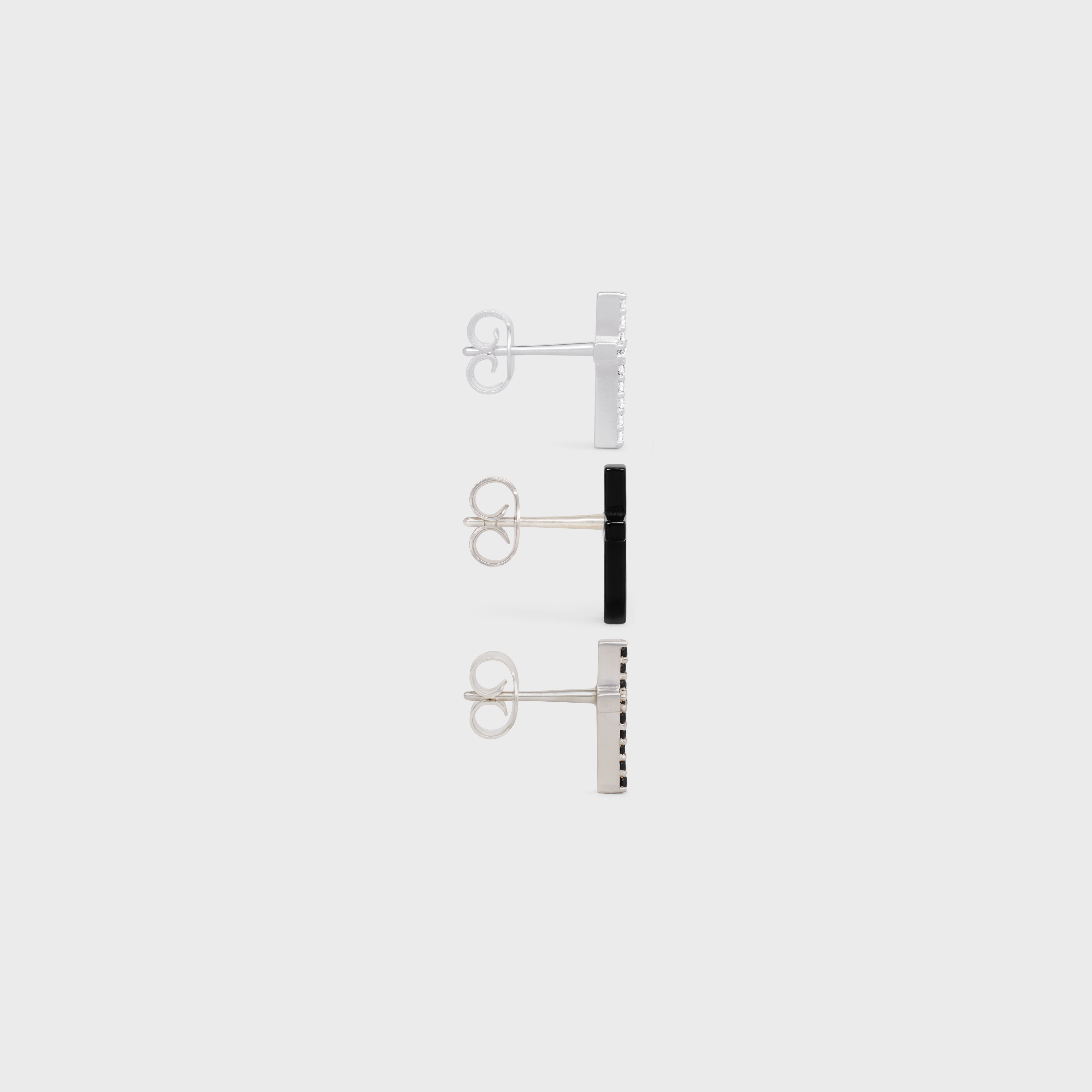Celine Cross Set of 3 Studs in Brass with Rhodium Finish, Crystals and Varnish - 3