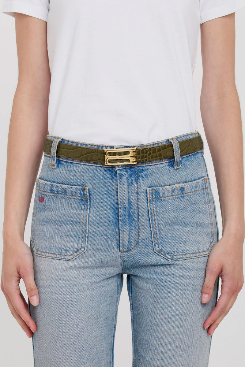 Victoria Beckham Exclusive Frame Belt In Khaki Croc Embossed Calf Leather outlook