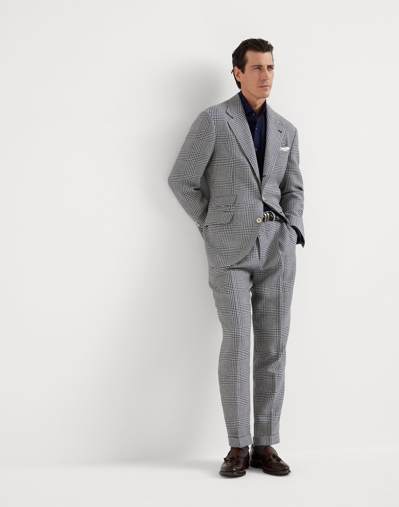Linen, silk, wool and cotton Prince of Wales deconstructed Cavallo blazer 5