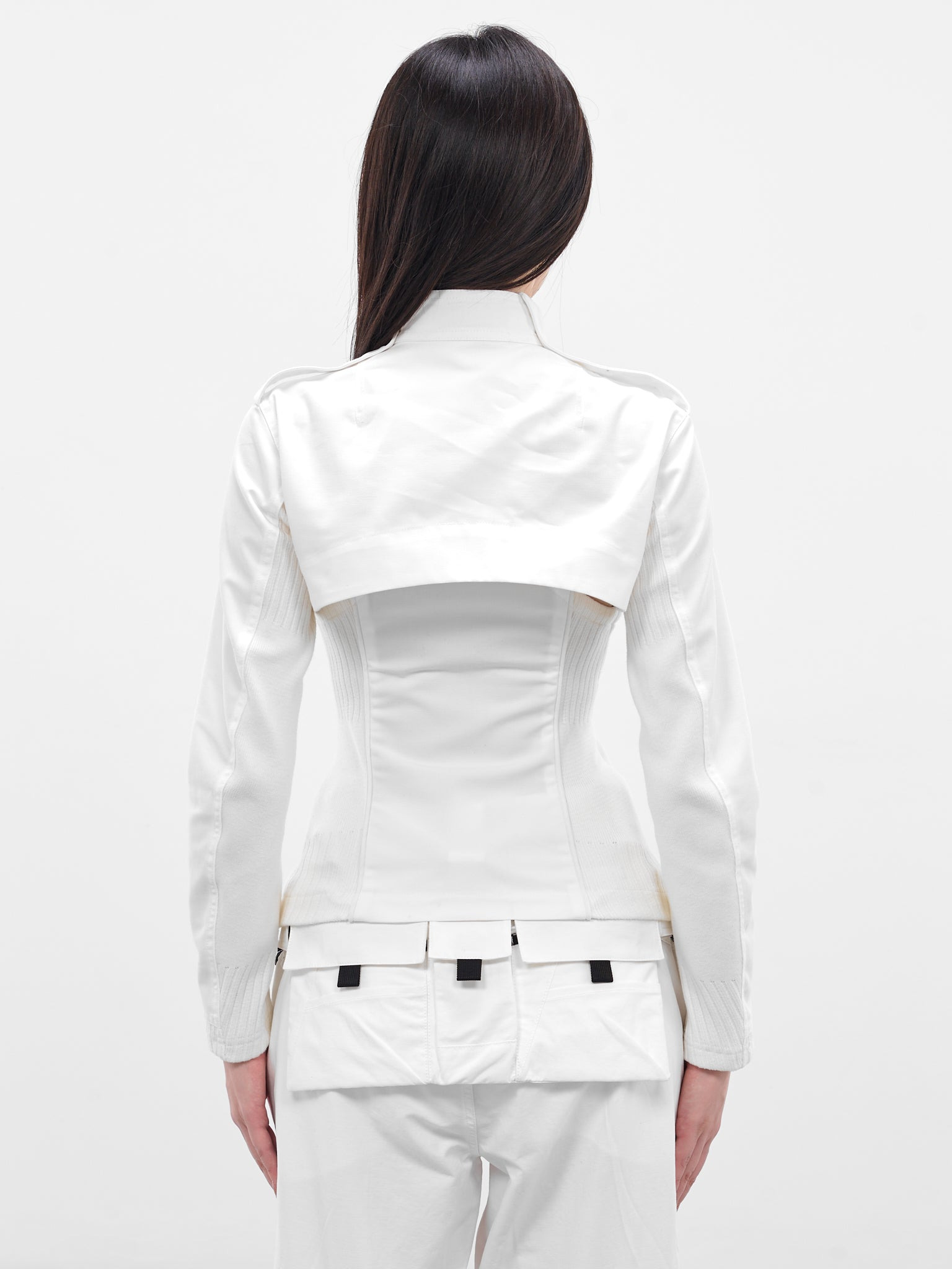 White Double Layered Moto Jacket - 3