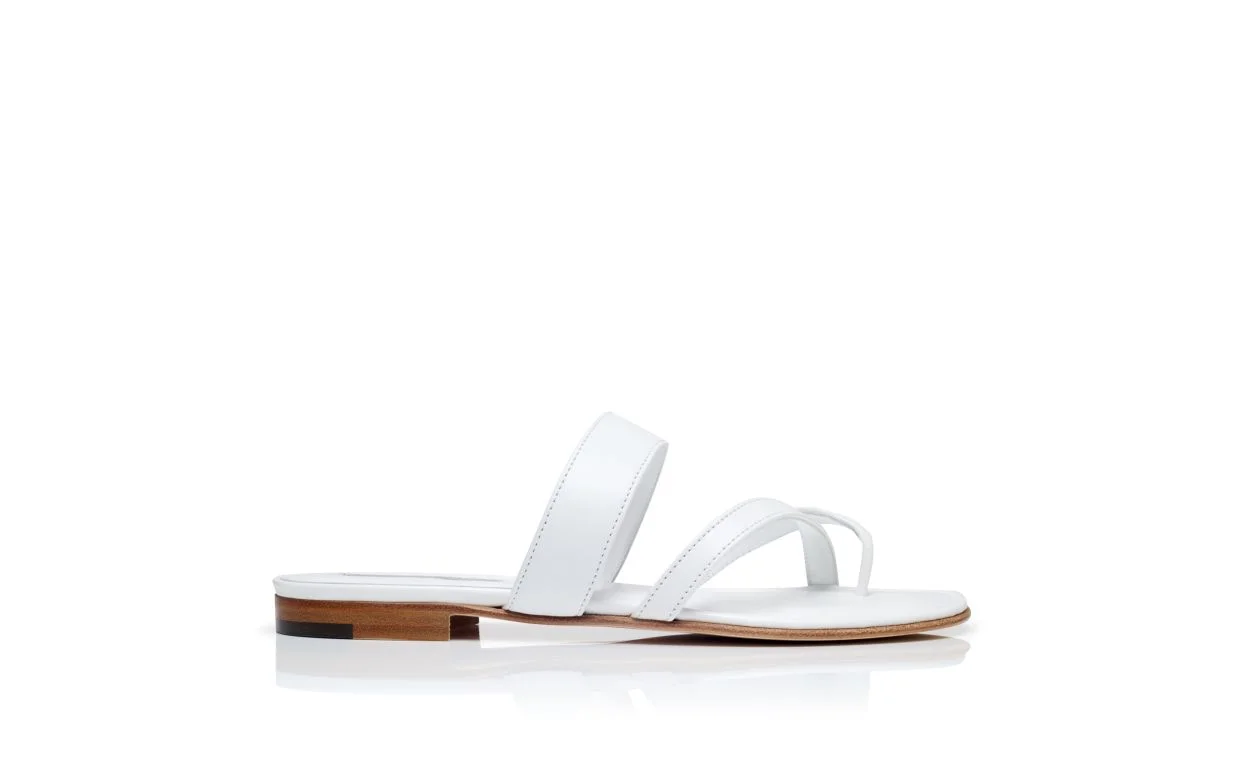 White Nappa Leather Flat Sandals - 1
