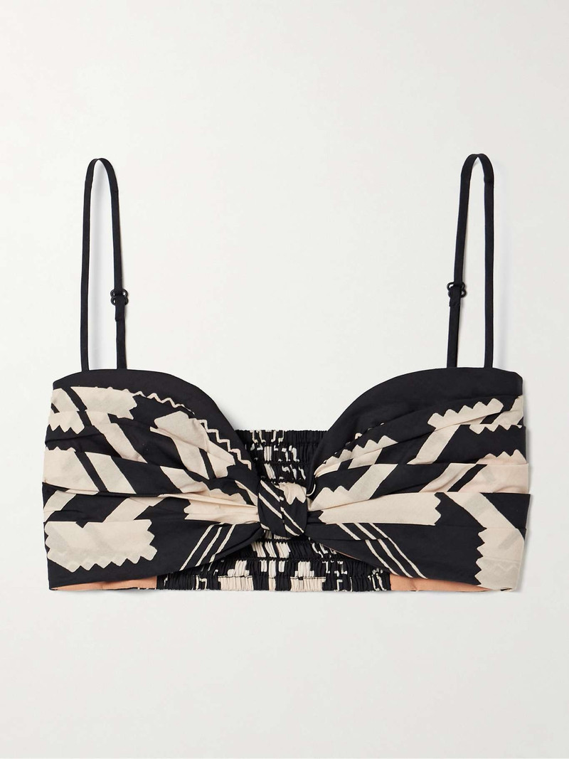 Nudos Del Mar cropped printed cotton-poplin top Black - 1