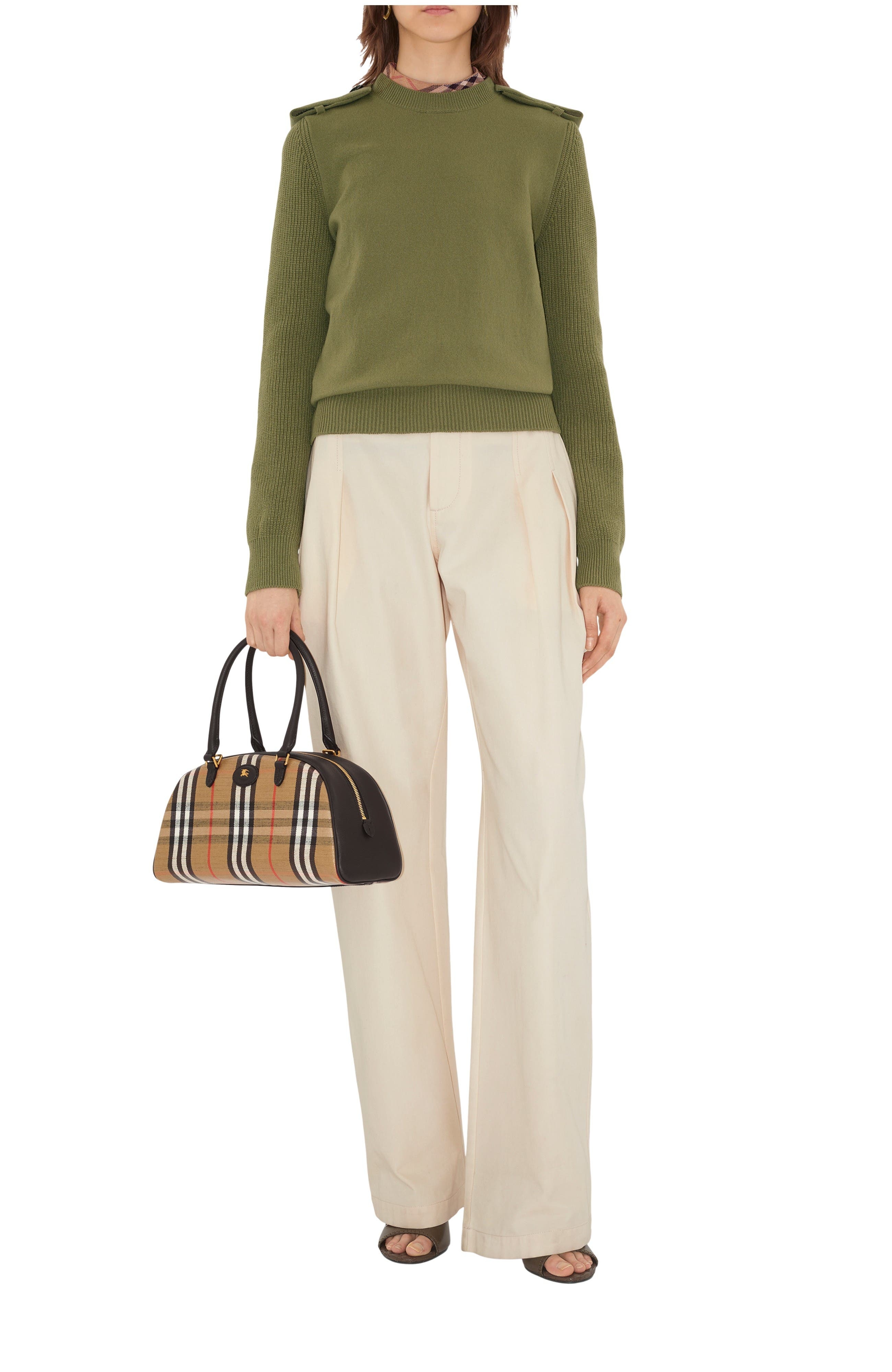 burberry Check Epaulette Wool Cashmere Blend Sweater in Wreath at Nordstrom - 1