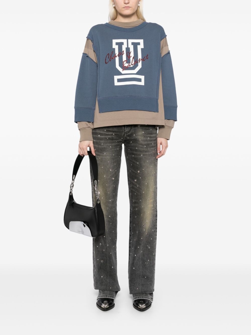 contrast-panel cotton sweatshirt - 2