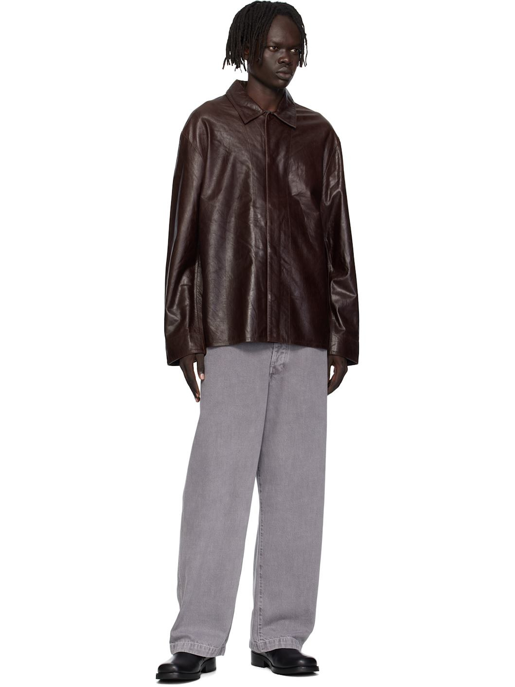 Brown Relaxed Leather Overshirt - 4