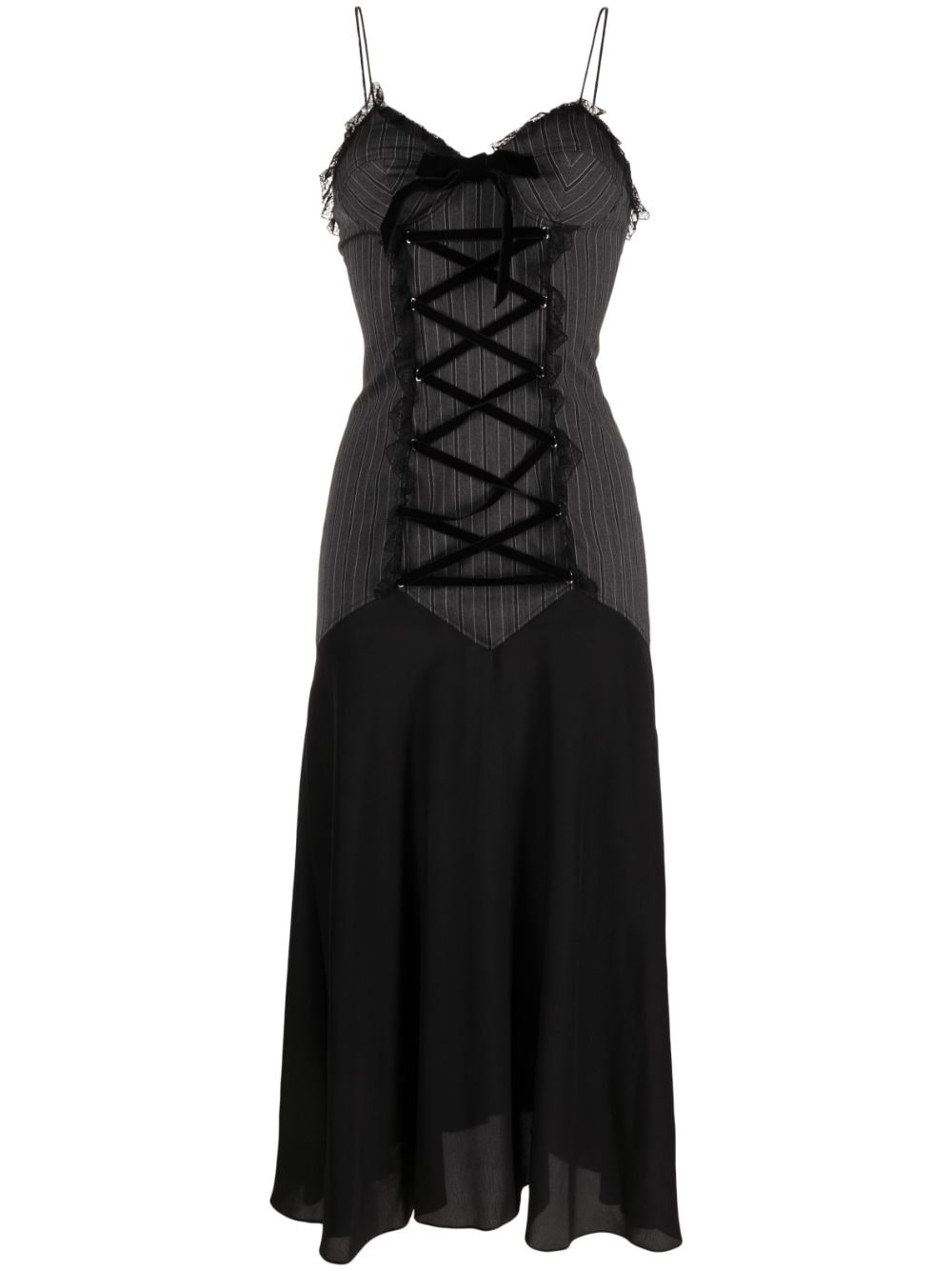 pinstripe lace-up midi dress - 1