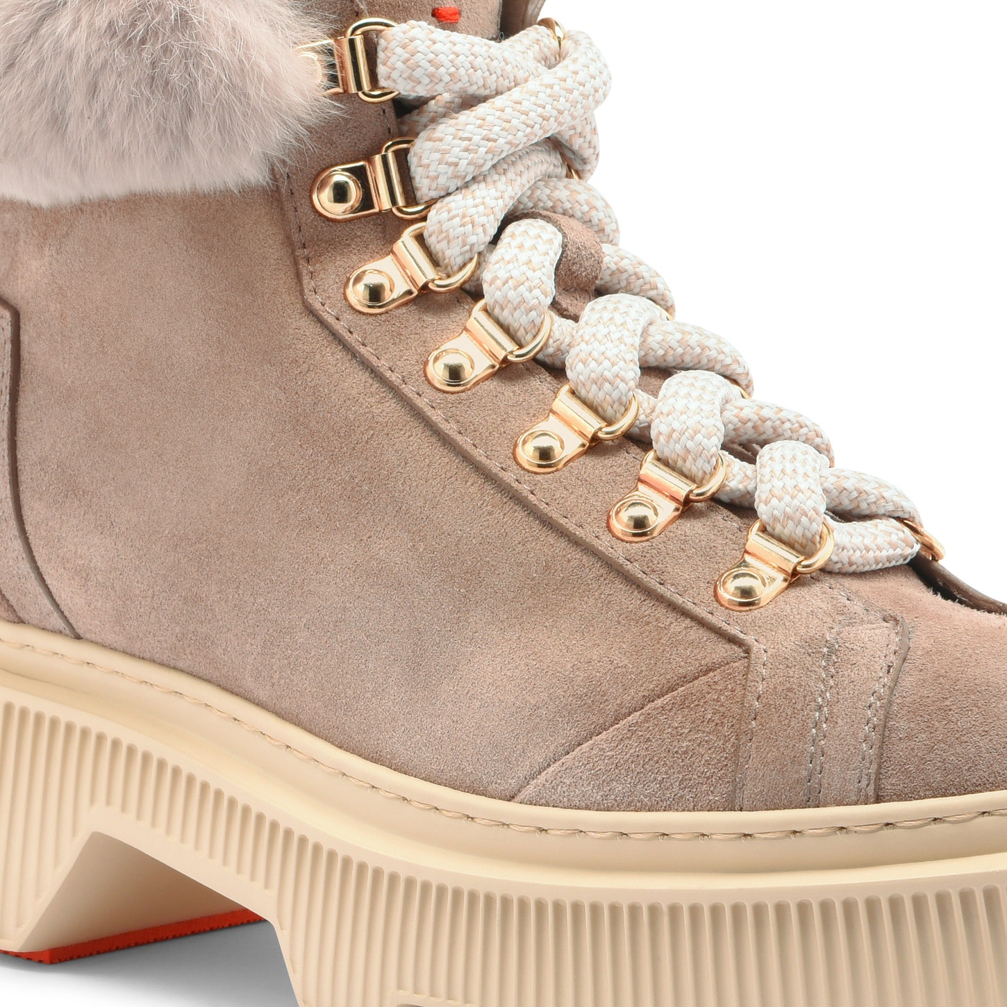 Women's taupe suede hiking boot with fur - 6
