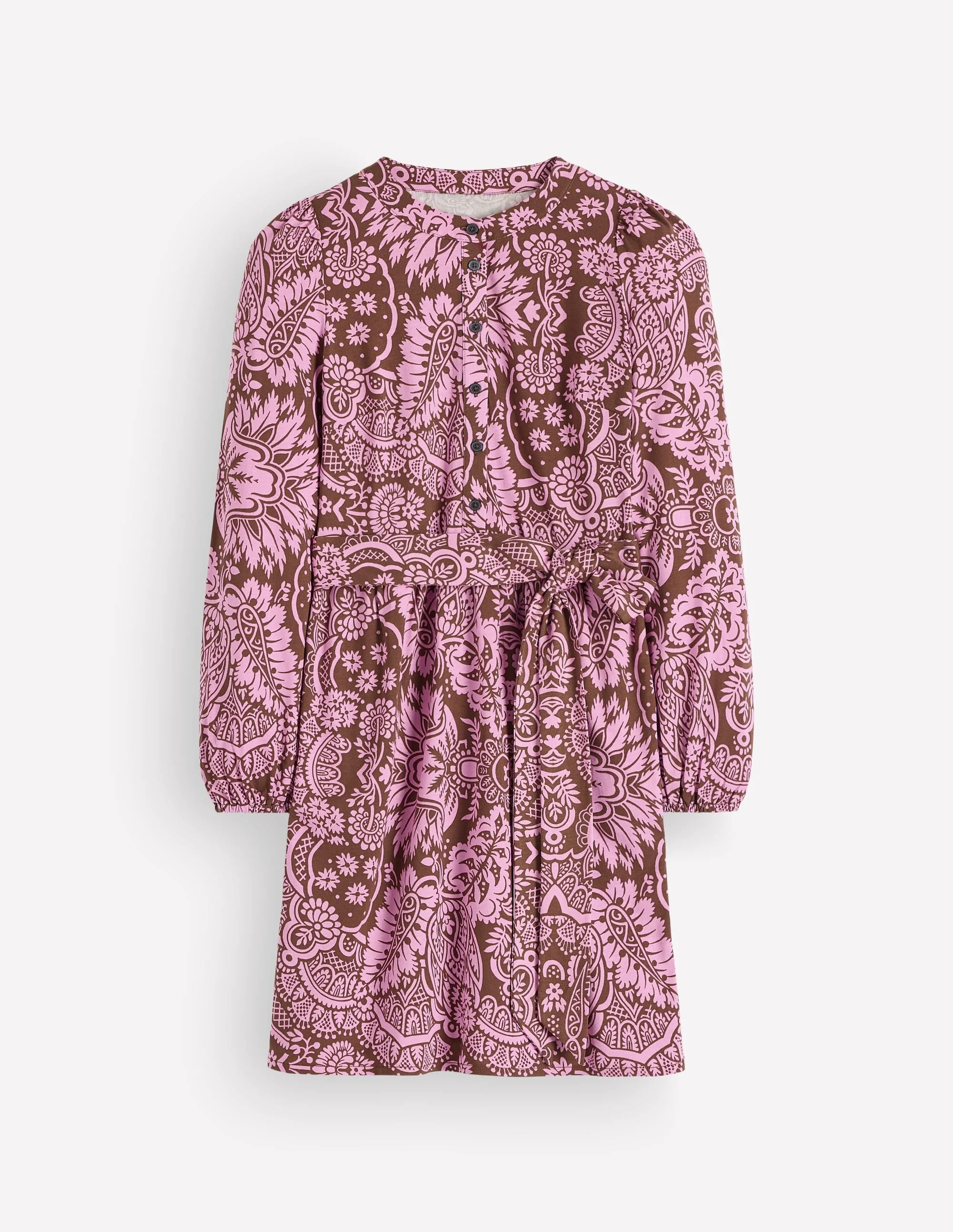 Adele Belted Jersey Dress-Raw Umber, Arabesque Meadows - 1