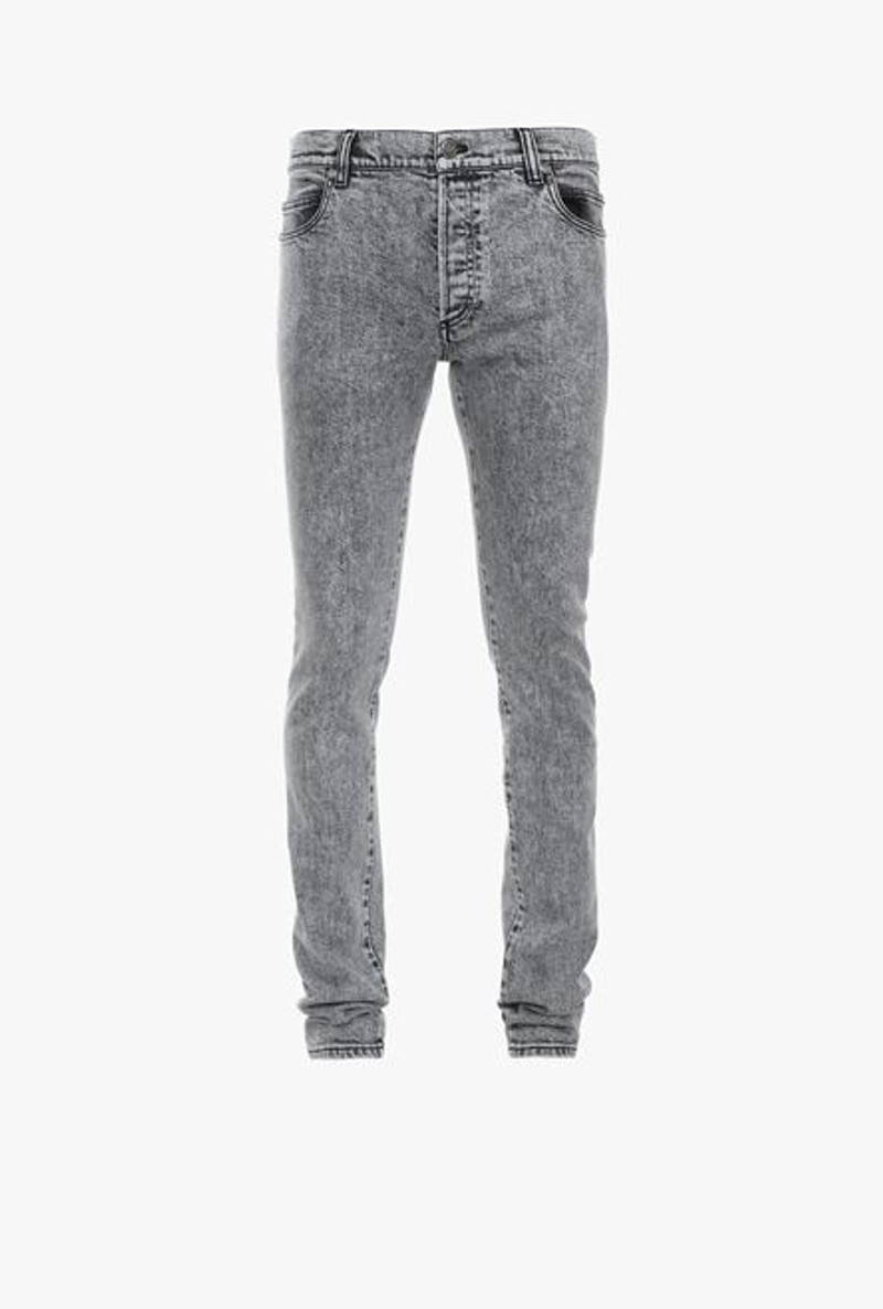 Slim gray cotton jeans with Balmain monogram - 1