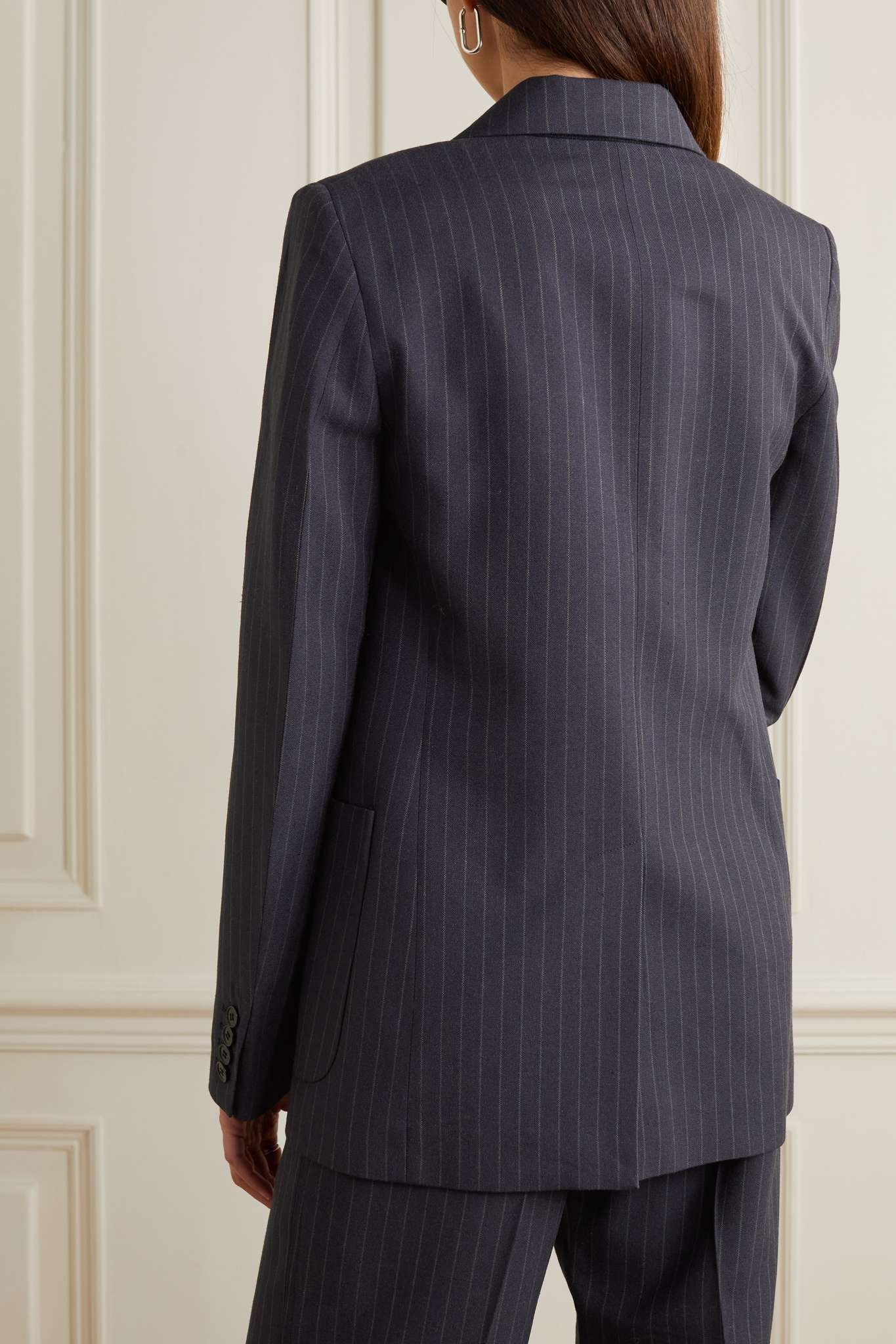 Double-breasted pinstriped woven blazer - 4