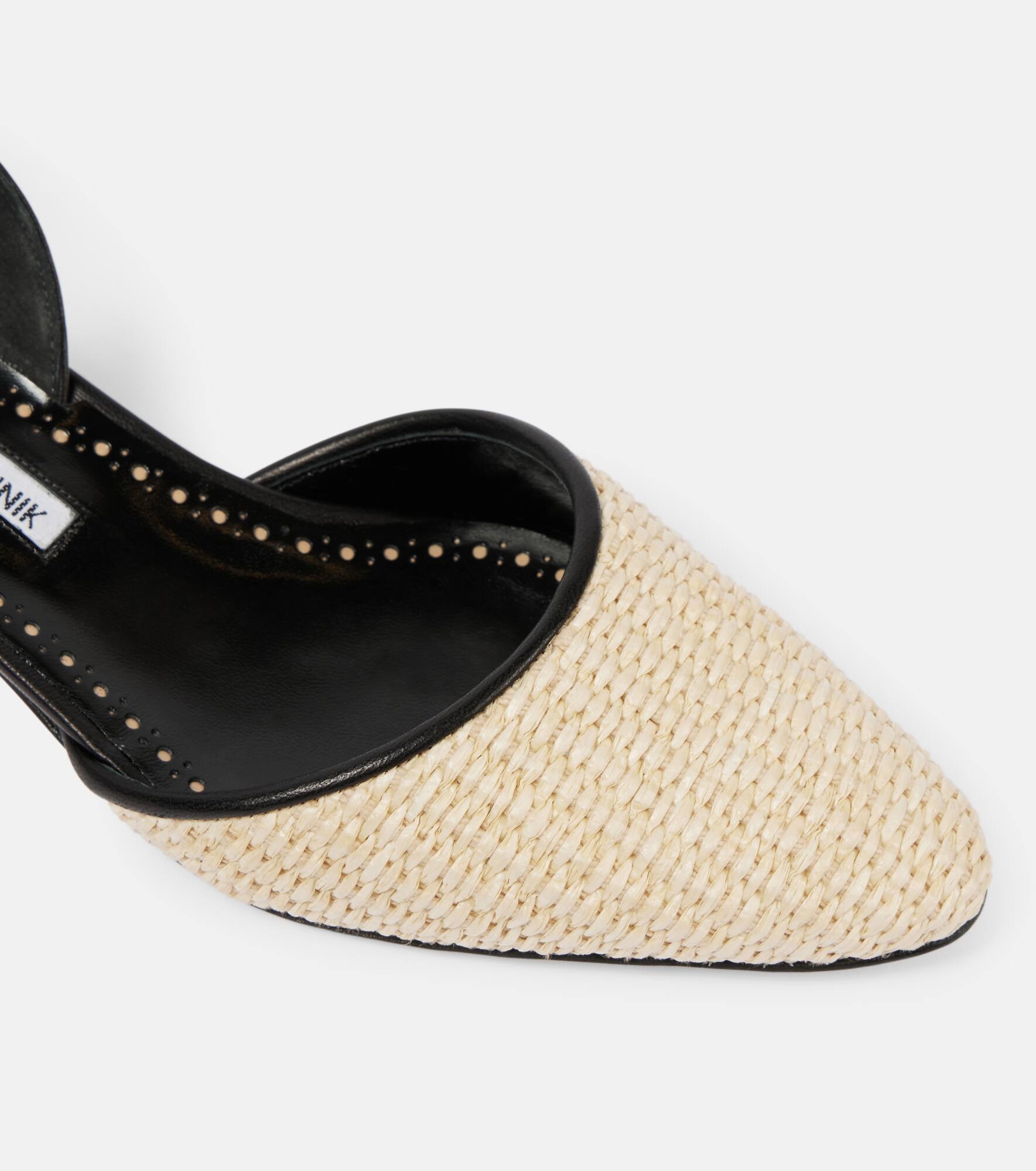 Raffro leather-trimmed raffia slingback pumps - 6