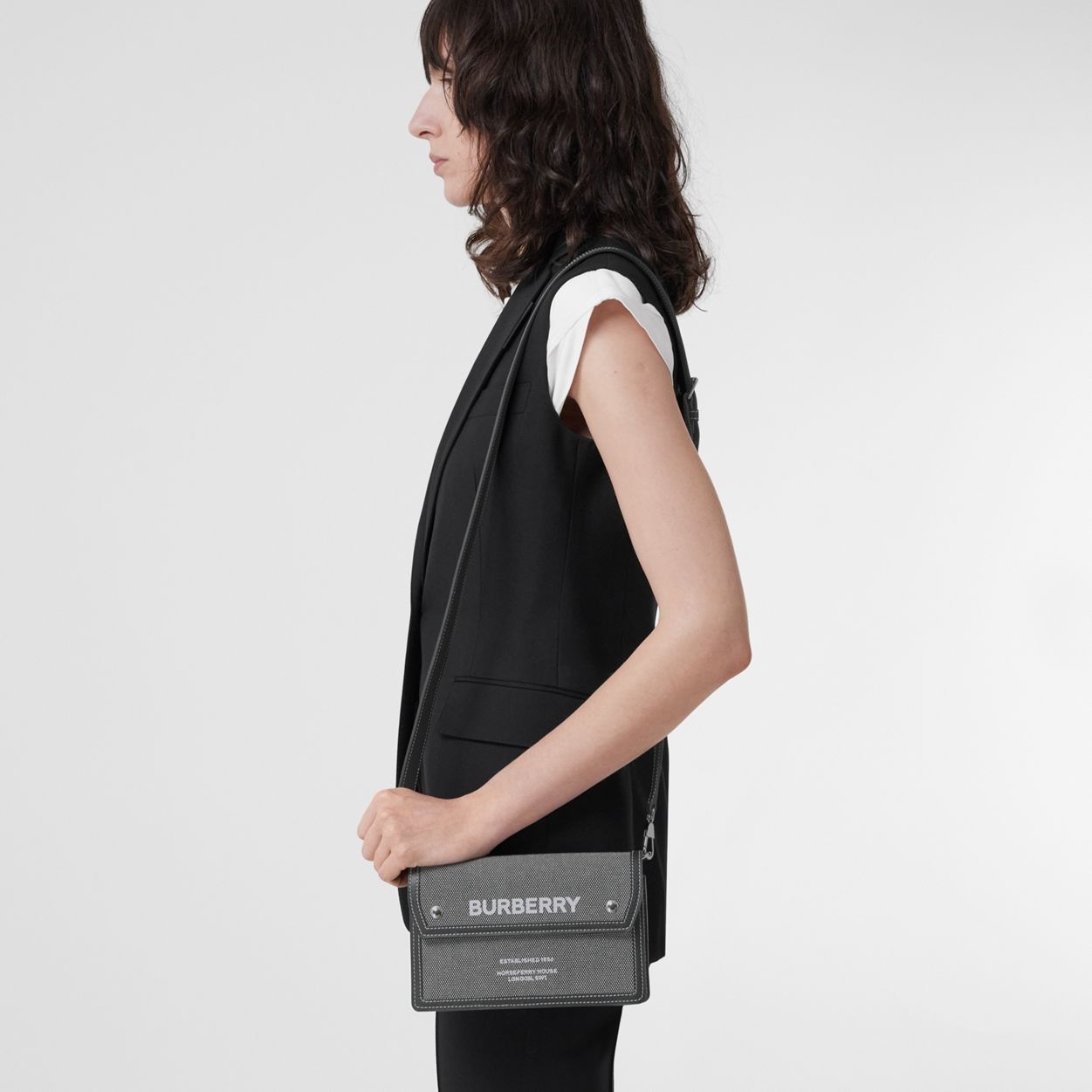 Horseferry Print Canvas and Leather Crossbody Bag - 13