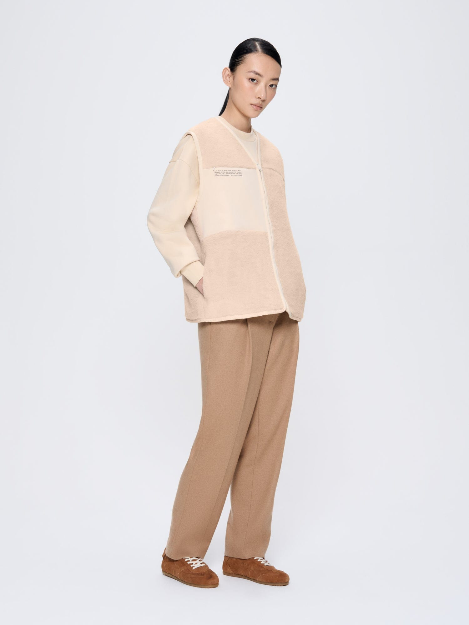 Womens Recycled Wool Fleece Gilet - Sand - 2