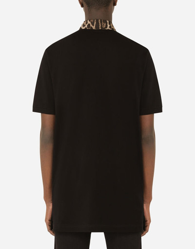 Dolce & Gabbana Cotton piqué polo-shirt with leopard-print details and plate outlook