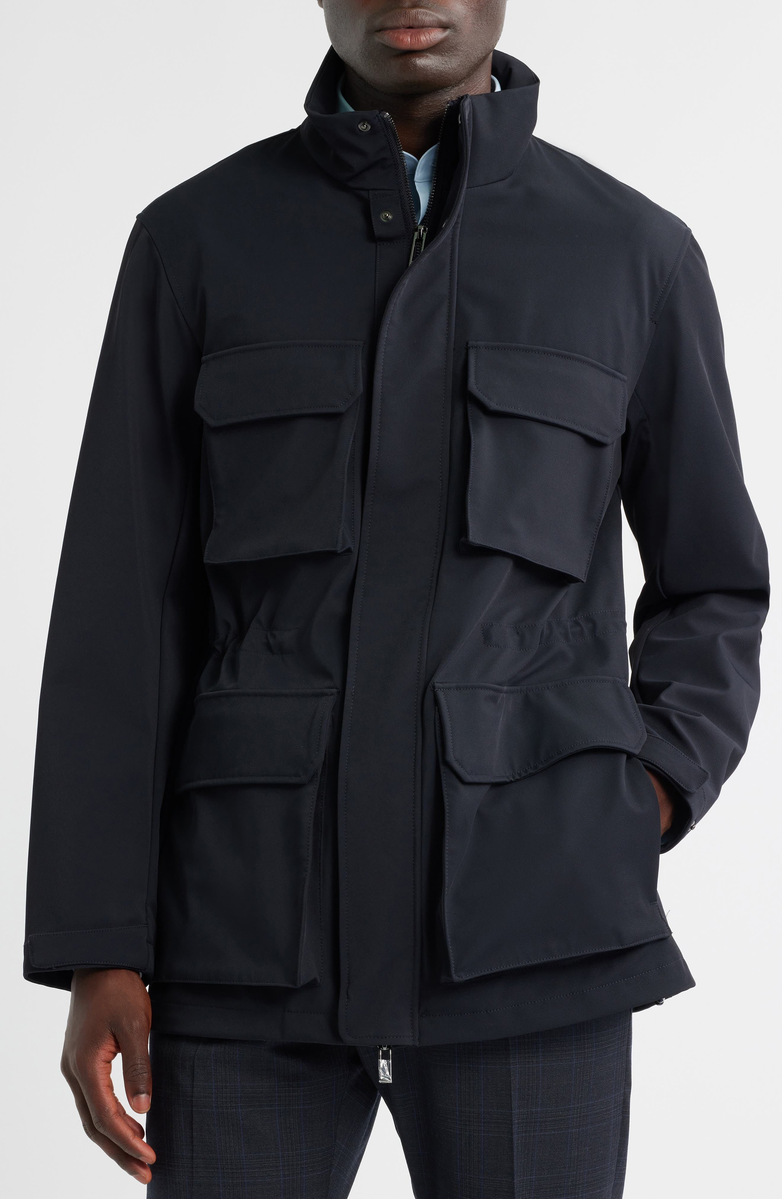 Emporio Armani Bellows Pocket Jacket in Solid Blue Navy at Nordstrom - 4