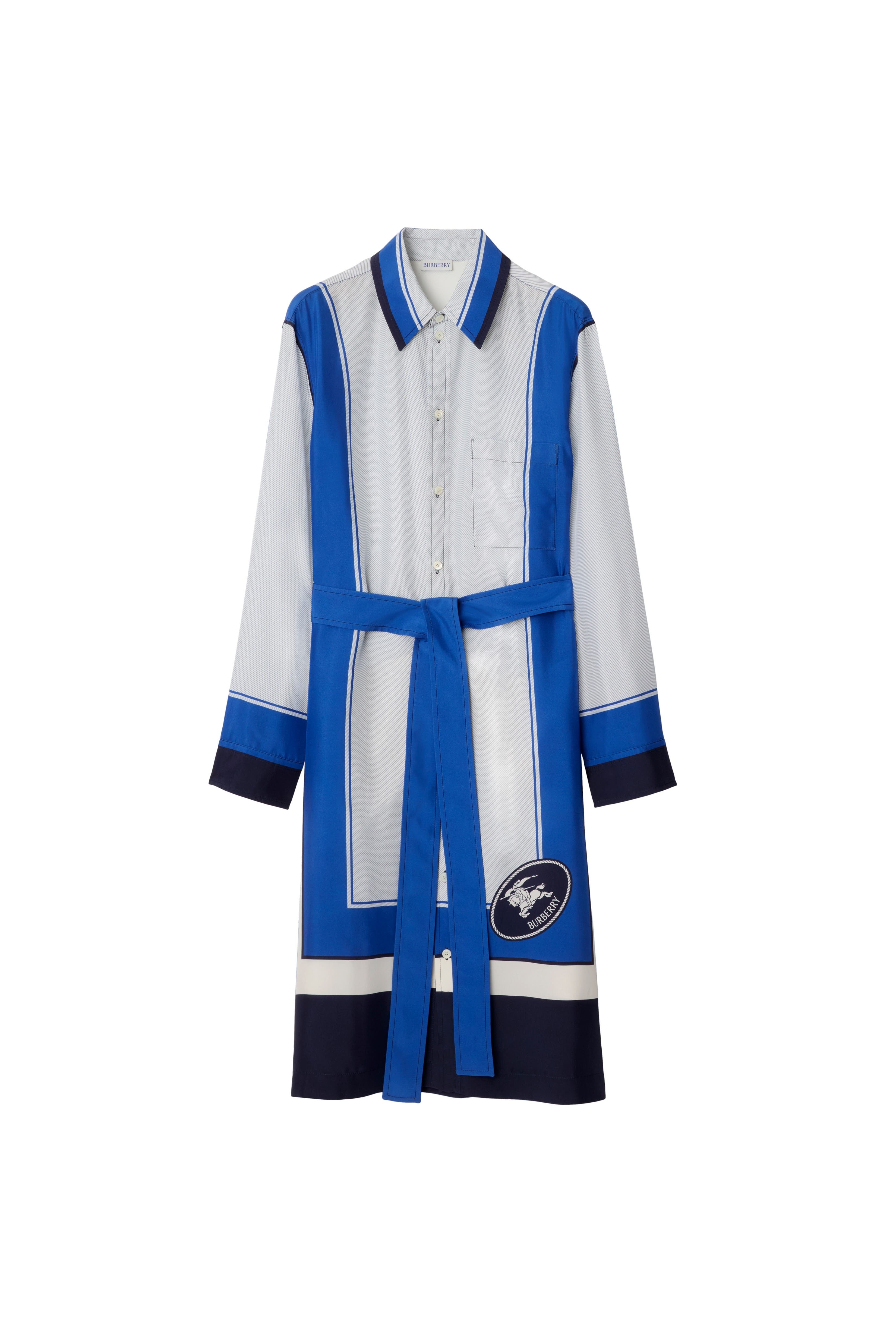 burberry Knight Stamp Box Silk Shirt Dress in Ink at Nordstrom - 2