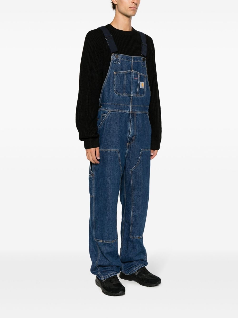 logo-patch denim overalls - 3