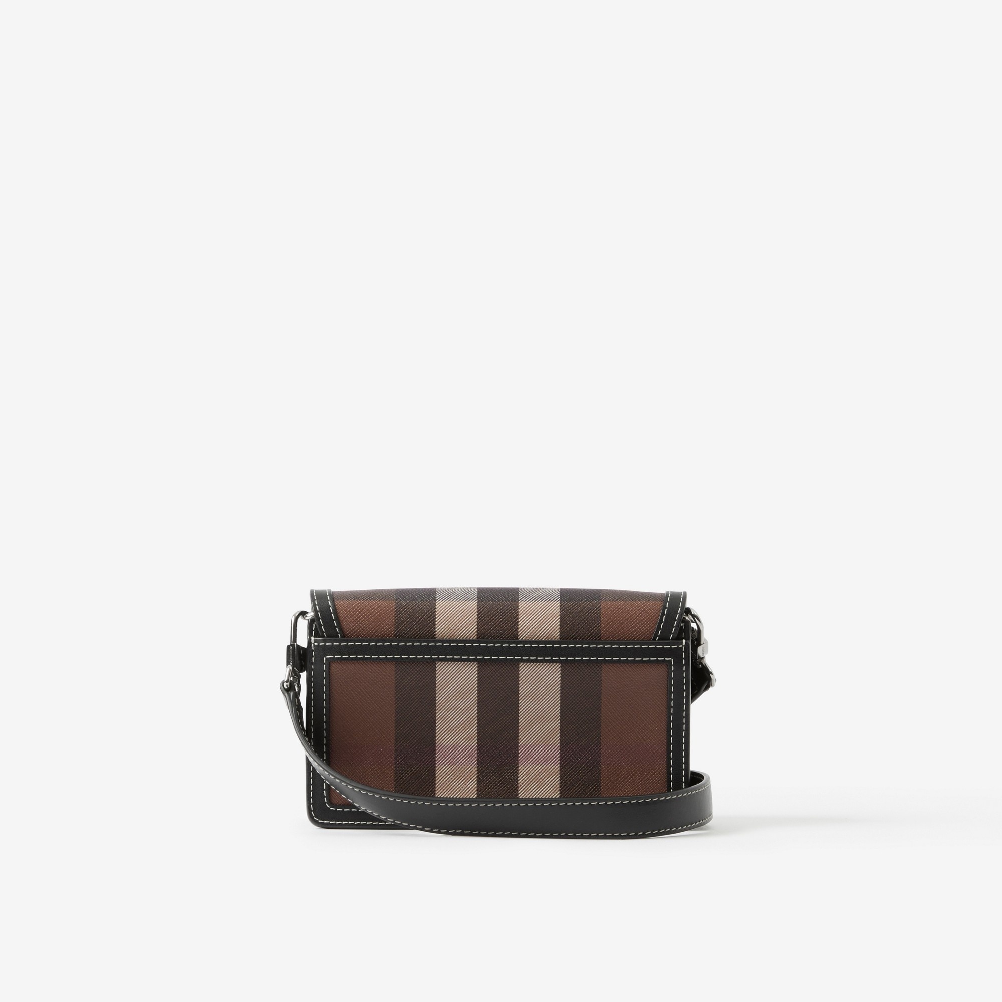 Check and Leather Crossbody Bag - 3