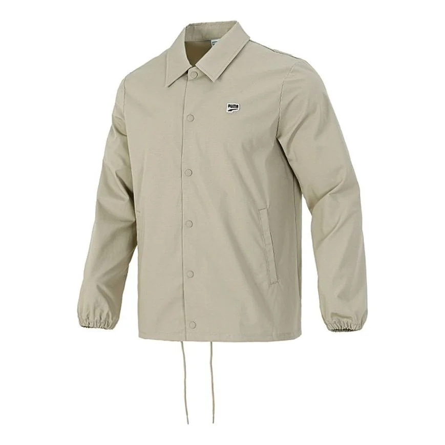 PUMA Embroidered Small Label Solid Color Logo Sports Woven Jacket Khaki 532172-42 - 1