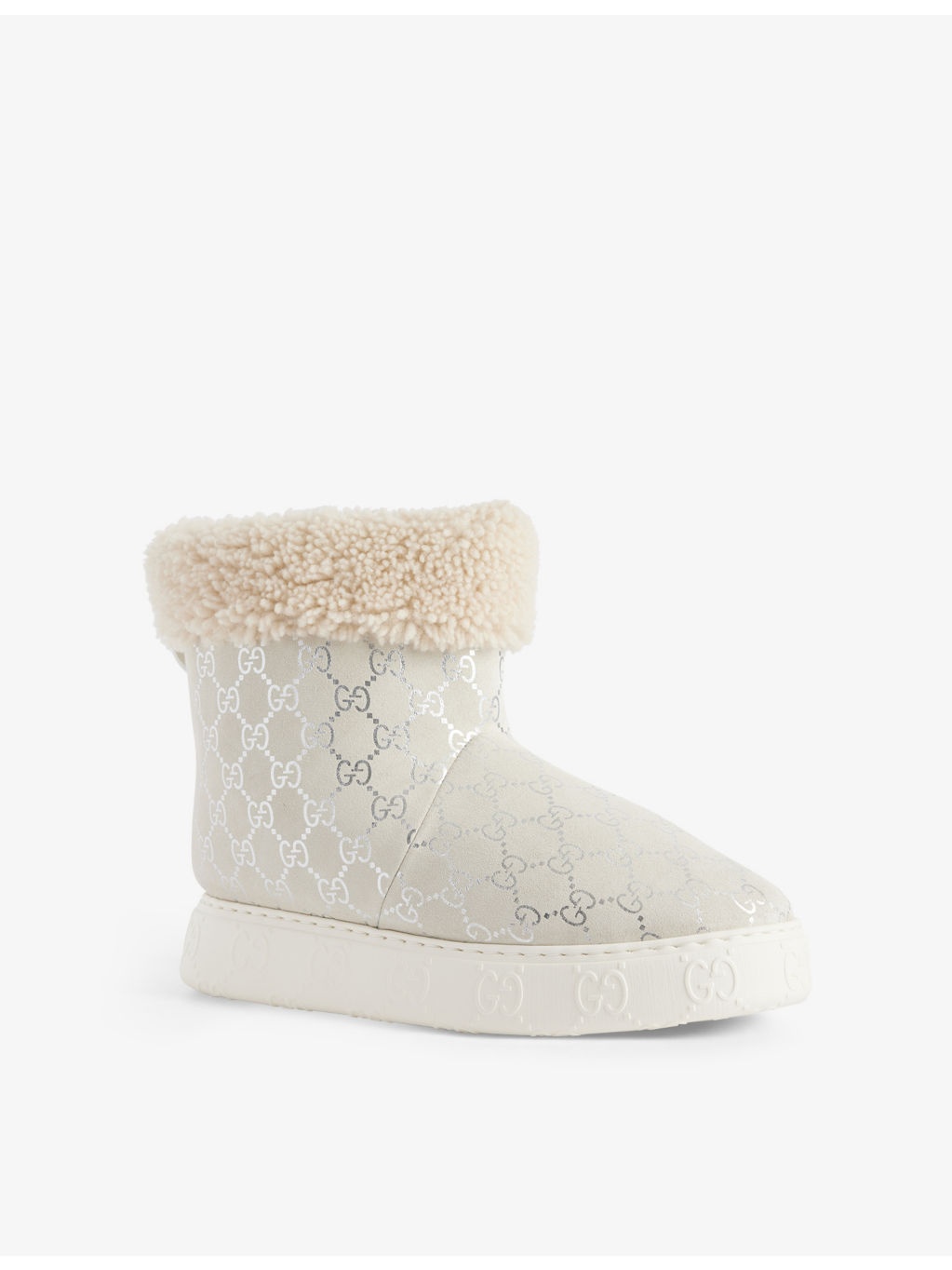 Metallic brand-monogram shearling-trim suede boots - 3