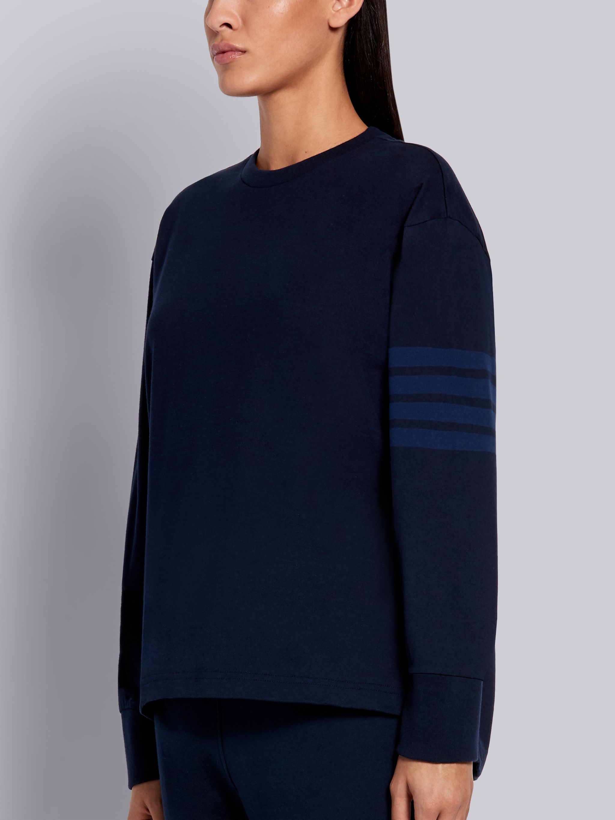 Navy Cotton Jersey Long Sleeve Tonal 4-Bar Rugby T-shirt - 2