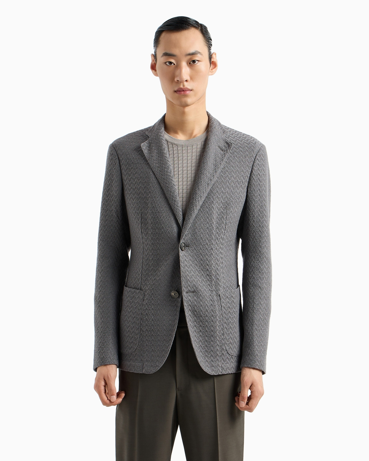Ultra-lightweight, virgin-wool jacquard knit single-breasted jacket - 2