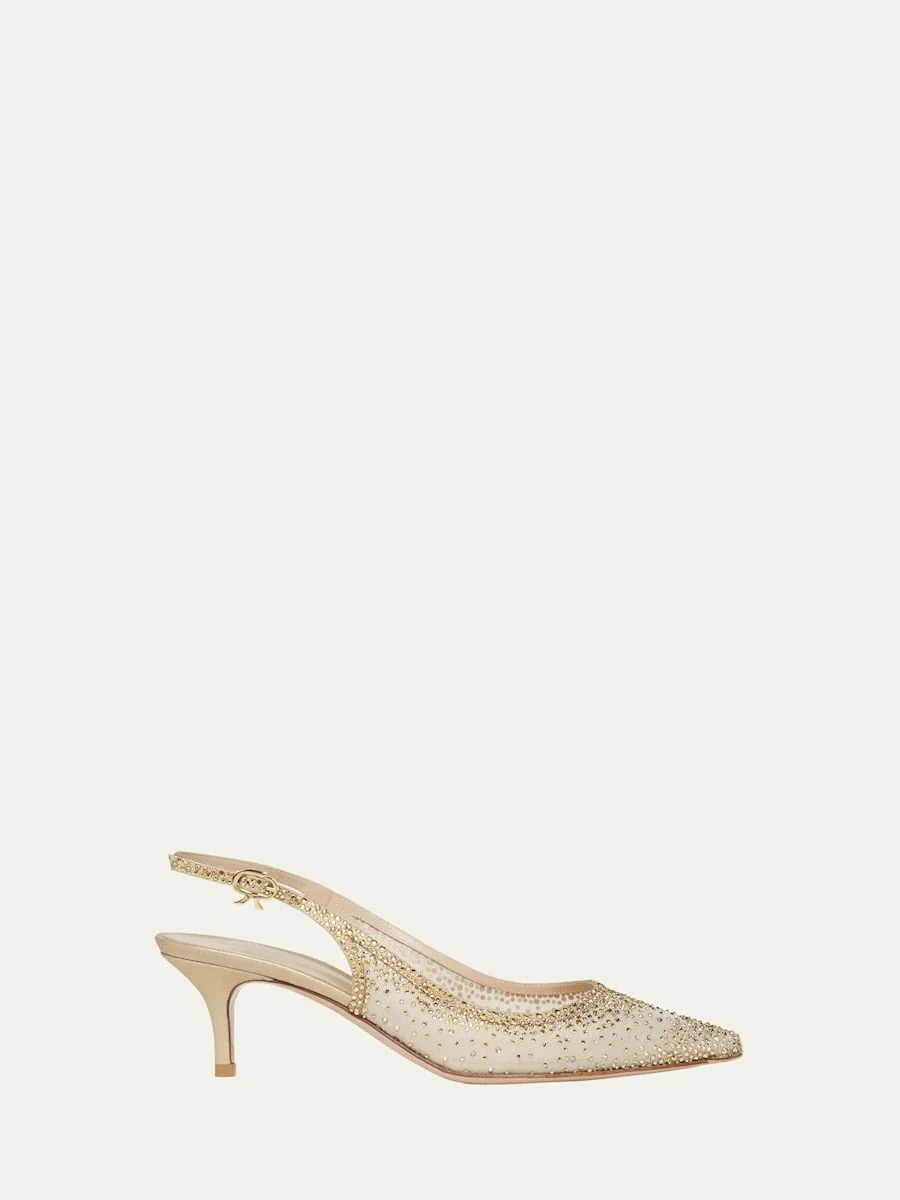 Strass Organza Kitten-Heel Slingback Pumps - 1